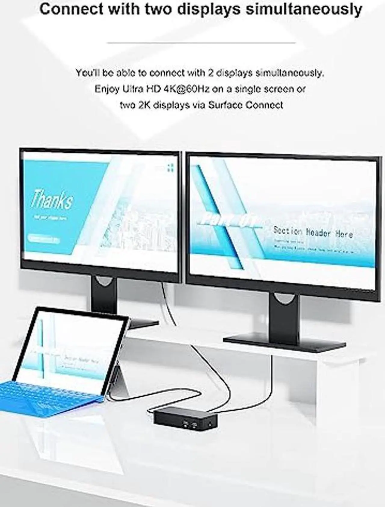 Alt view image 3 of 4 - Surface Pro Docking Station,Surface Dock with 90W Power Supply,Gigabit Ethernet,Mini DP*2,USB 3.0 * 4,Audio Compatible with Surface Pro 9/8/7/X/6/4/3,Surface Book,Surface Go,Surface Laptop/Laptop go
