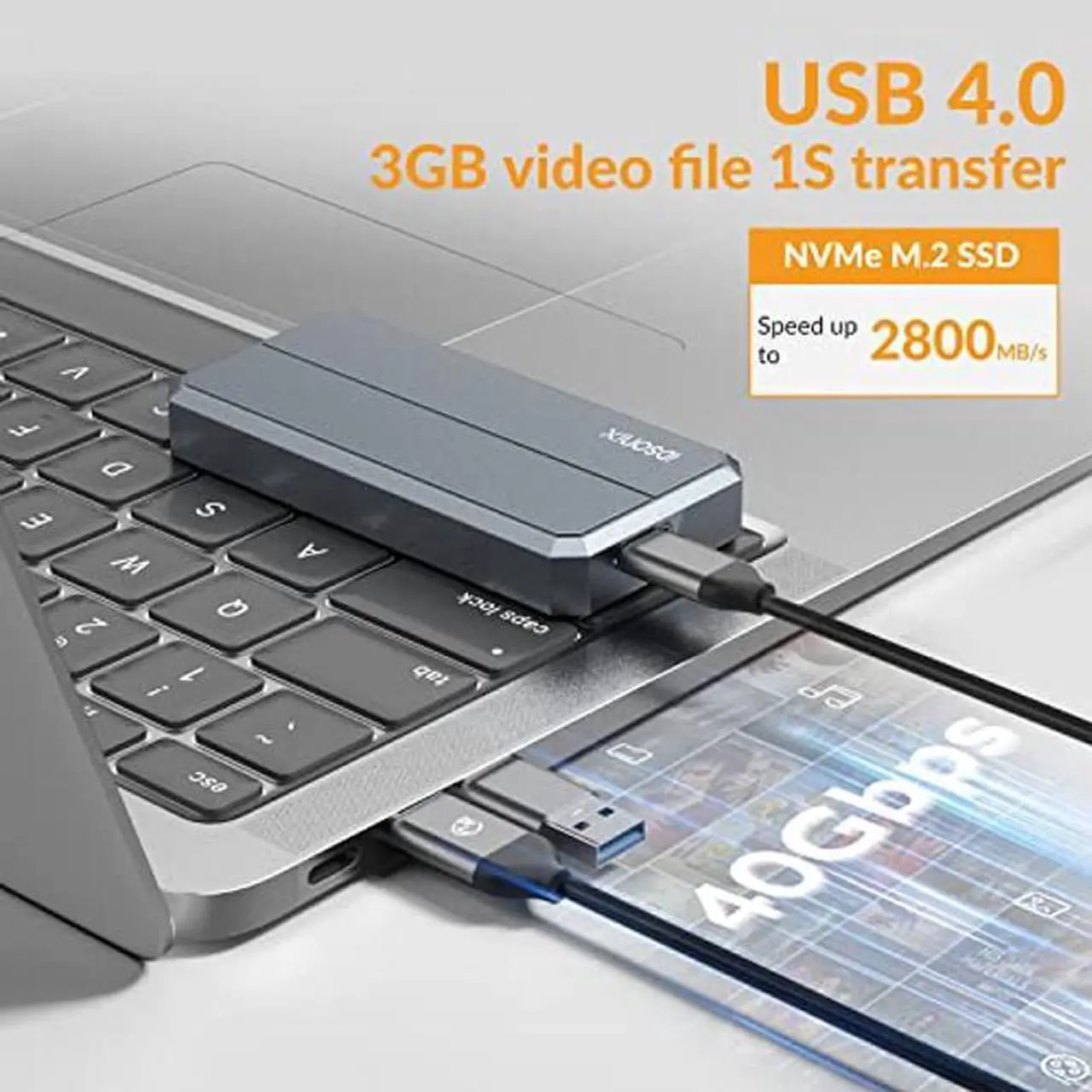 Alt view image 2 of 5 - iDsonix 40Gbps M.2 Nvme ssd Enclosure, Aluminum Nvme Enclosure Triple Cooling Support Auto Sleep ssd 2280 M-Key with 2 in 1 USB 4.0 Cable, Compatible with Thunderbolt 3/4 USB 3.2/3.1/3.0/Type c