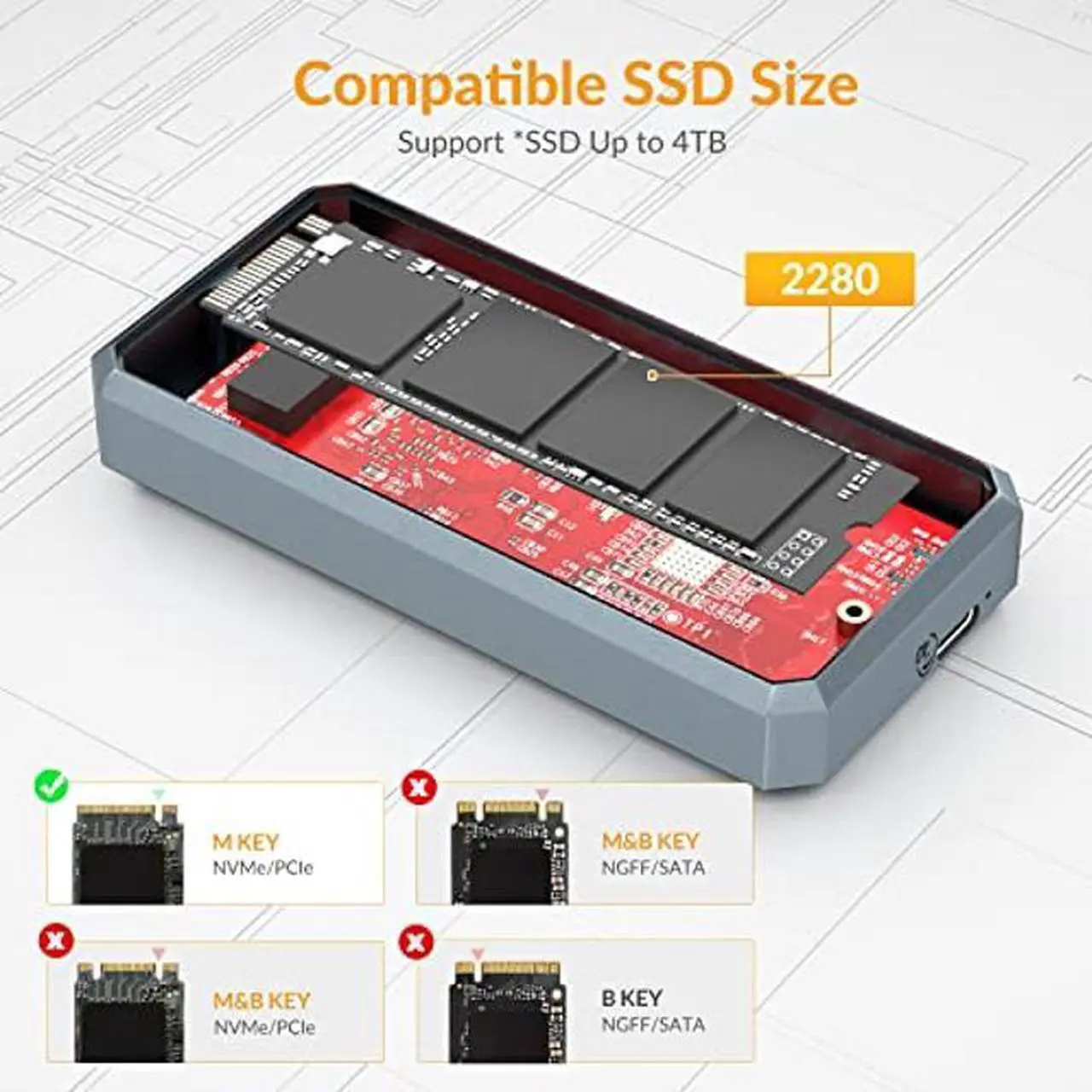 Alt view image 3 of 5 - iDsonix 40Gbps M.2 Nvme ssd Enclosure, Aluminum Nvme Enclosure Triple Cooling Support Auto Sleep ssd 2280 M-Key with 2 in 1 USB 4.0 Cable, Compatible with Thunderbolt 3/4 USB 3.2/3.1/3.0/Type c