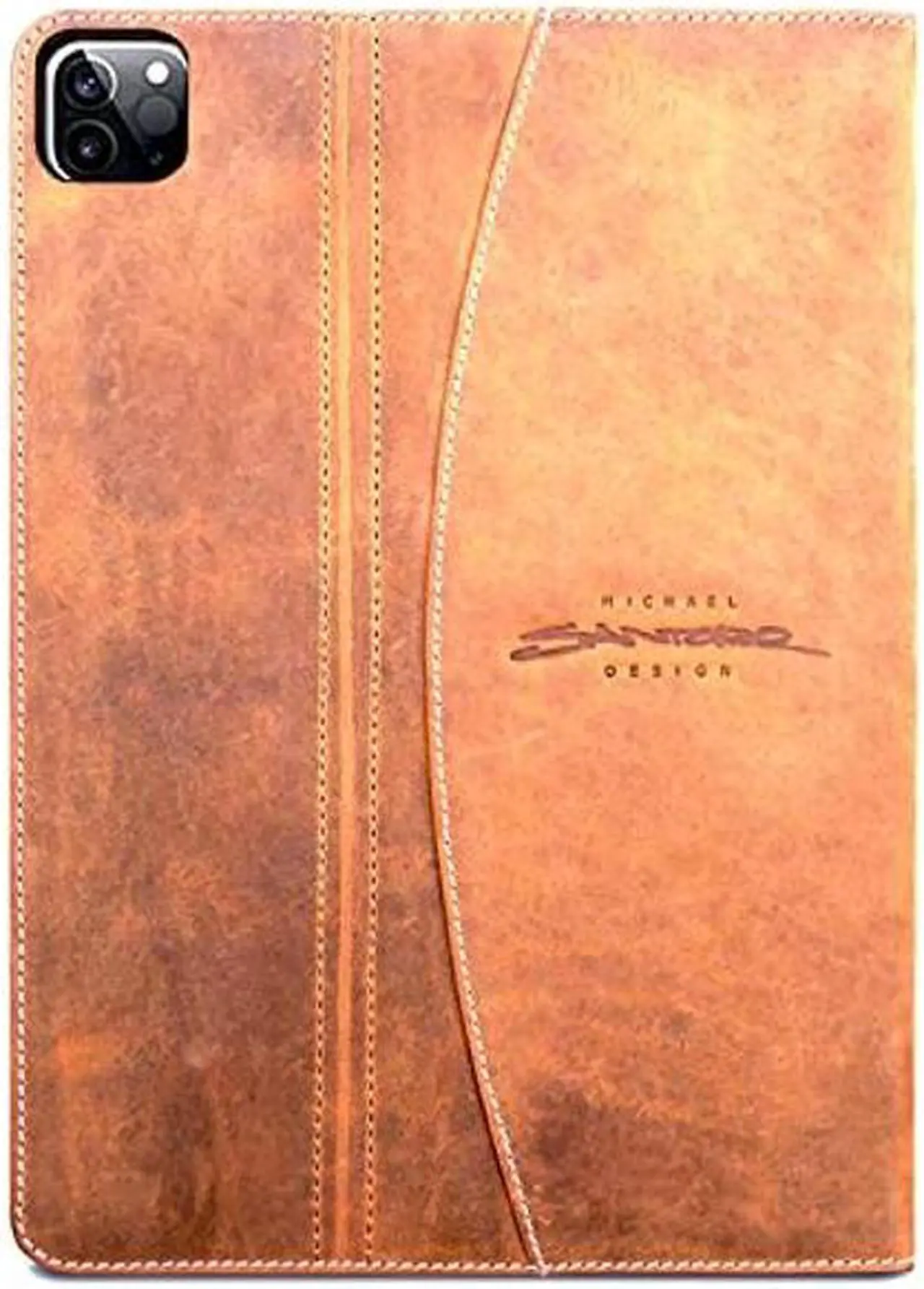 Alt view image 2 of 5 - Premium Leather 2022 iPad Pro 12.9 Gen 6 Folio Case by Michael Santoro Design - Vintage