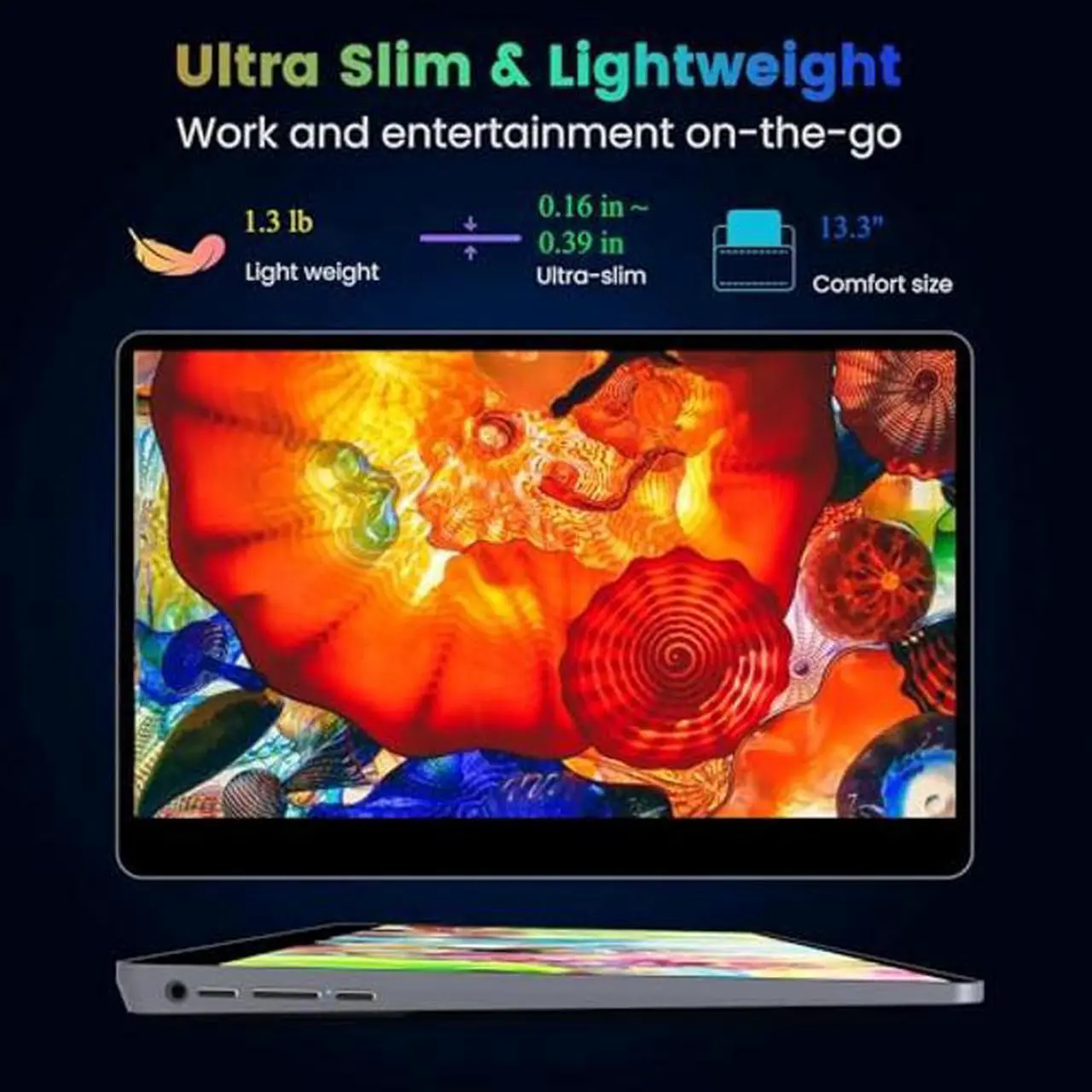 Alt view image 2 of 5 - KOHO Portable Monitor 13.3inch OLED 1080P FHD Laptop Monitor USB-C HDMI Computer Display HDR Eye Care External Screen w/Stand & Speakers,for Laptop PC MAC Phone Xbox Switch PS5-S1 Table