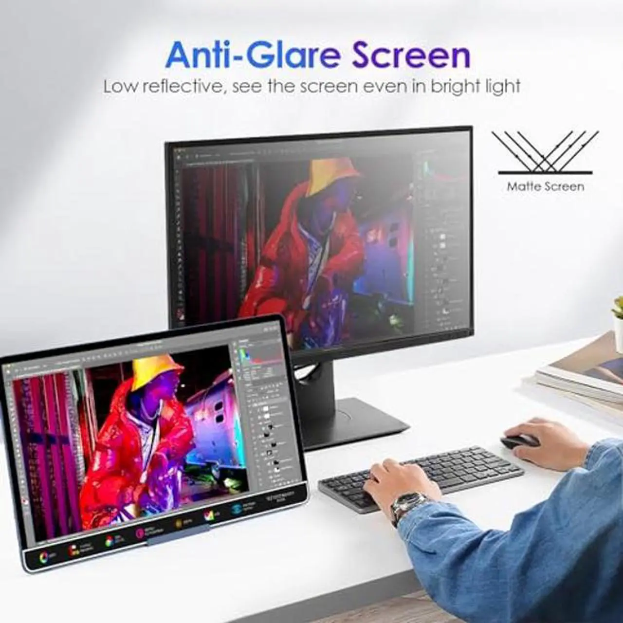 Alt view image 5 of 5 - KOHO Portable Monitor 13.3inch OLED 1080P FHD Laptop Monitor USB-C HDMI Computer Display HDR Eye Care External Screen w/Stand & Speakers,for Laptop PC MAC Phone Xbox Switch PS5-S1 Table
