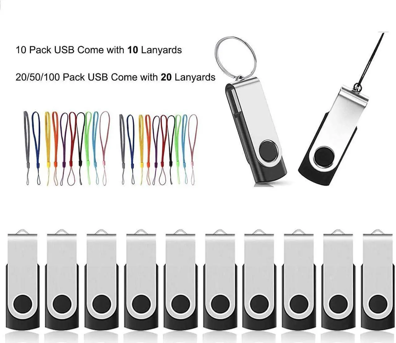 Alt view image 2 of 5 - AreTop 16GB Flash Drives 100 Pack, USB 2.0 Swivel Thumb Drives Bulk Pendrive USB Memory Stick Jump Drive USB Drives 16GB 100 Pack Flash Drives Bulk (100 Pack 16GB,Black)