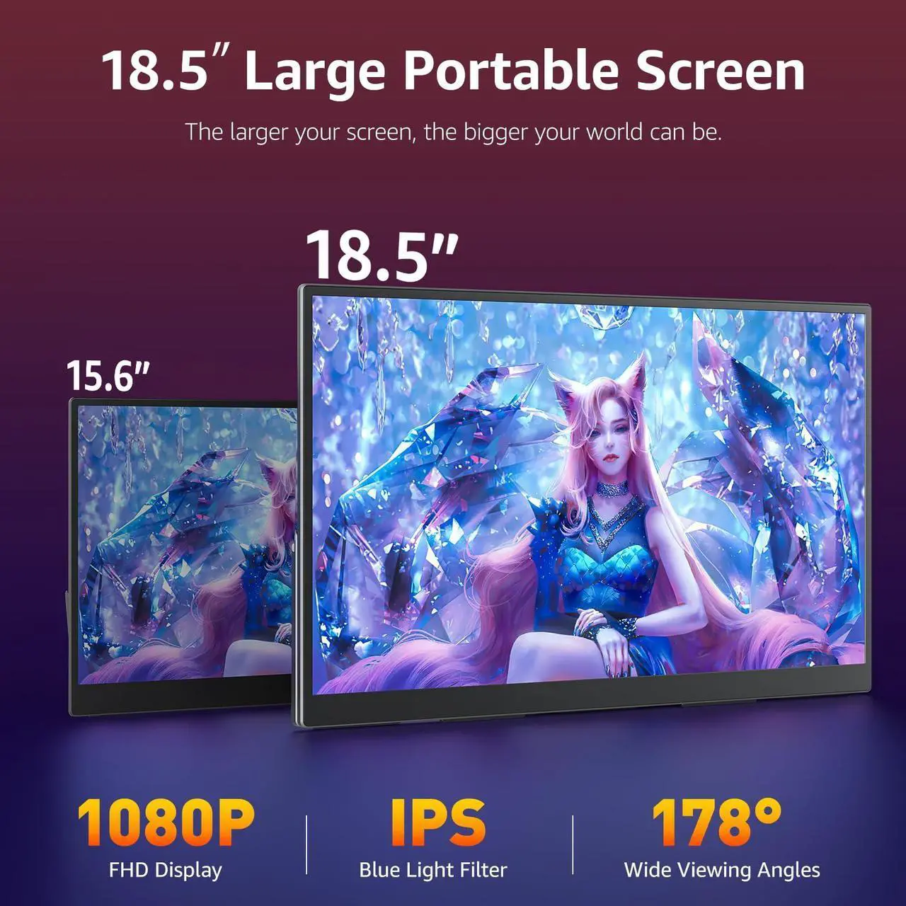 Alt view image 5 of 5 - VisionOwl Large Portable Monitor-18.5 Inch Computer Gaming Display 100Hz 120% sRGB FHD 1080P USB-C HDMI IPS Screen for Laptop MacBook Surface PC PS4/PS5 Xbox with Kickstand VESA Mountable Speakers