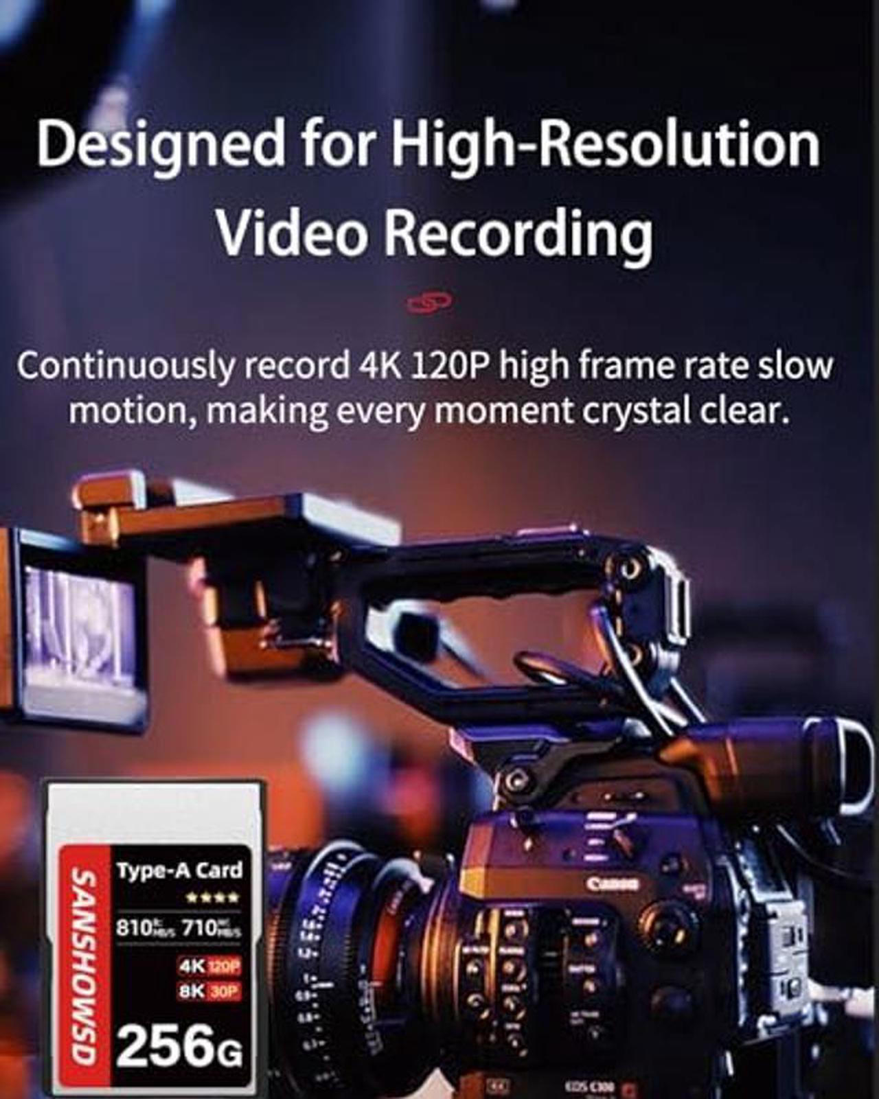 Alt view image 4 of 5 - SANSHOWSD 256GB CFexpress Type A Memory Card (PRO), Up to 810MB/s Read & 710MB/s Write for 4K 8K Recording RAW Video& Photo, Compatible with Sony Alpha&FX Cameras,Supports PCle 3.0