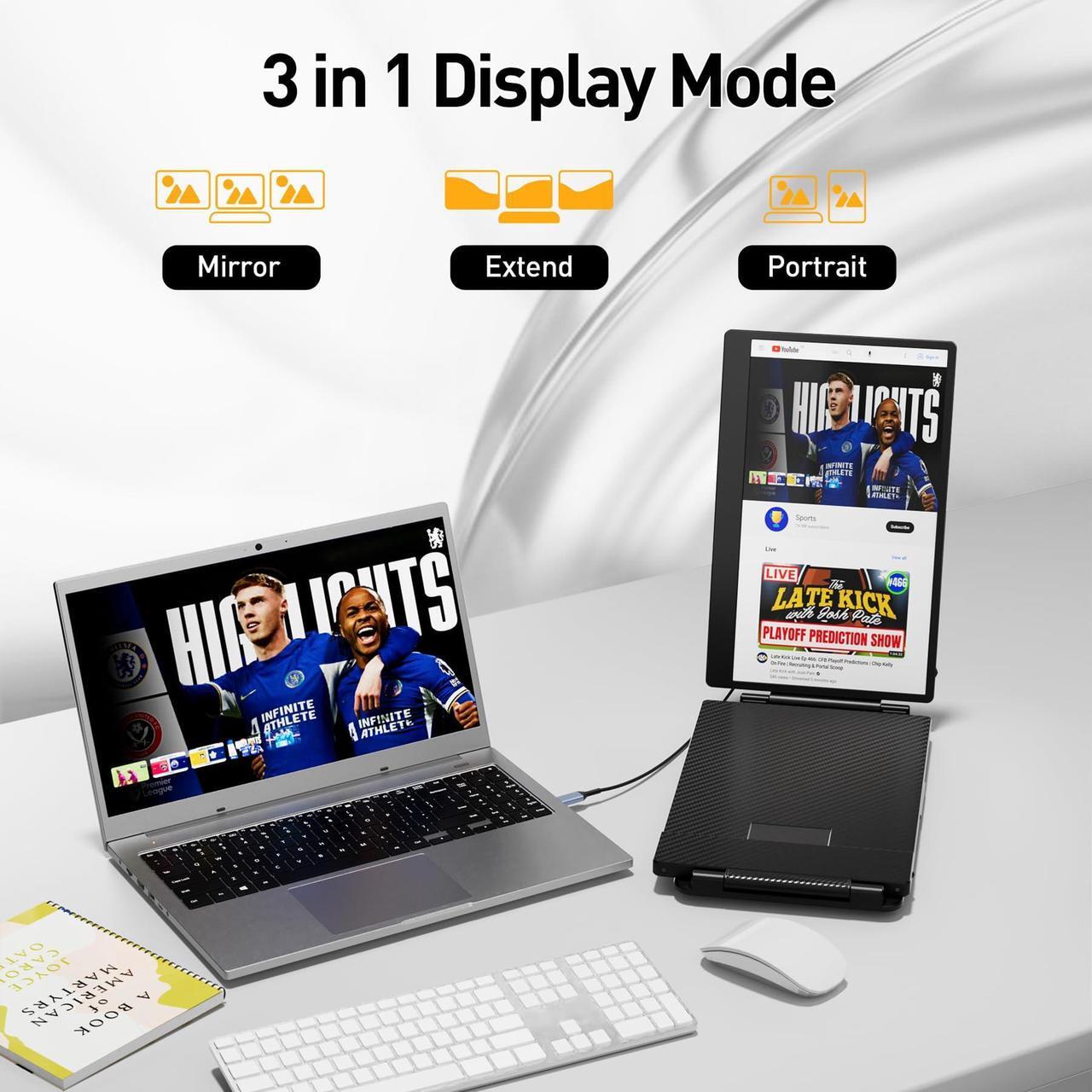 Alt view image 3 of 5 - KEFEYA Laptop Screen Extender, 14.2" Portable Triple Monitor for Laptop with Full HD IPS Display, Laptop Extended Monitor Compatible with Mac, Windows, Chrome, Fits 13-17 Inch Laptops