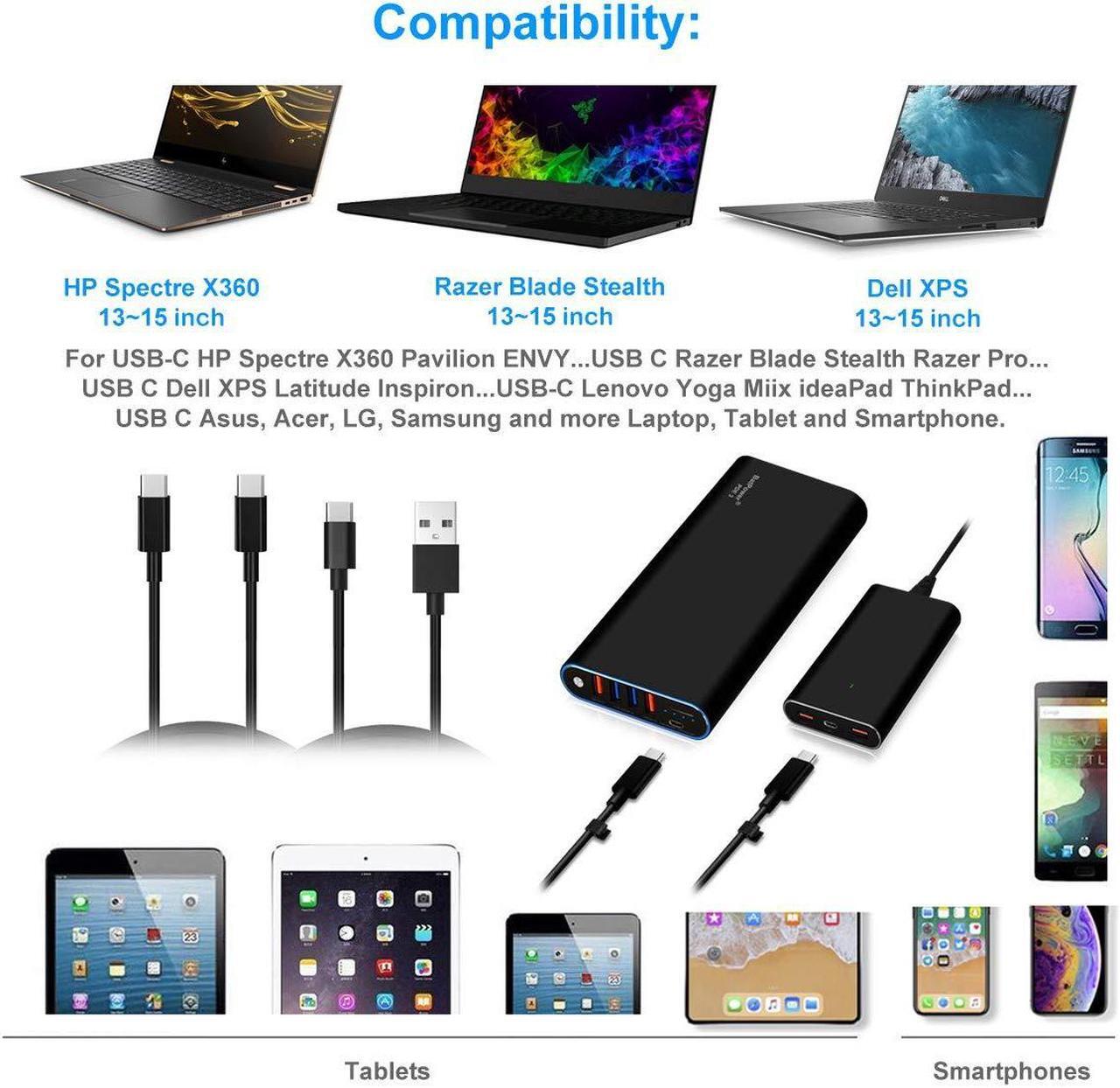 Alt view image 2 of 5 - BatPower 210Wh High Power Delivery USB C Laptop External Battery Compatible with HP Spectre X360 Dell XPS Razer Blade Stealth Notebook USB-C Portable Charger Power Bank & Slim 120W PD USB-C Adapter
