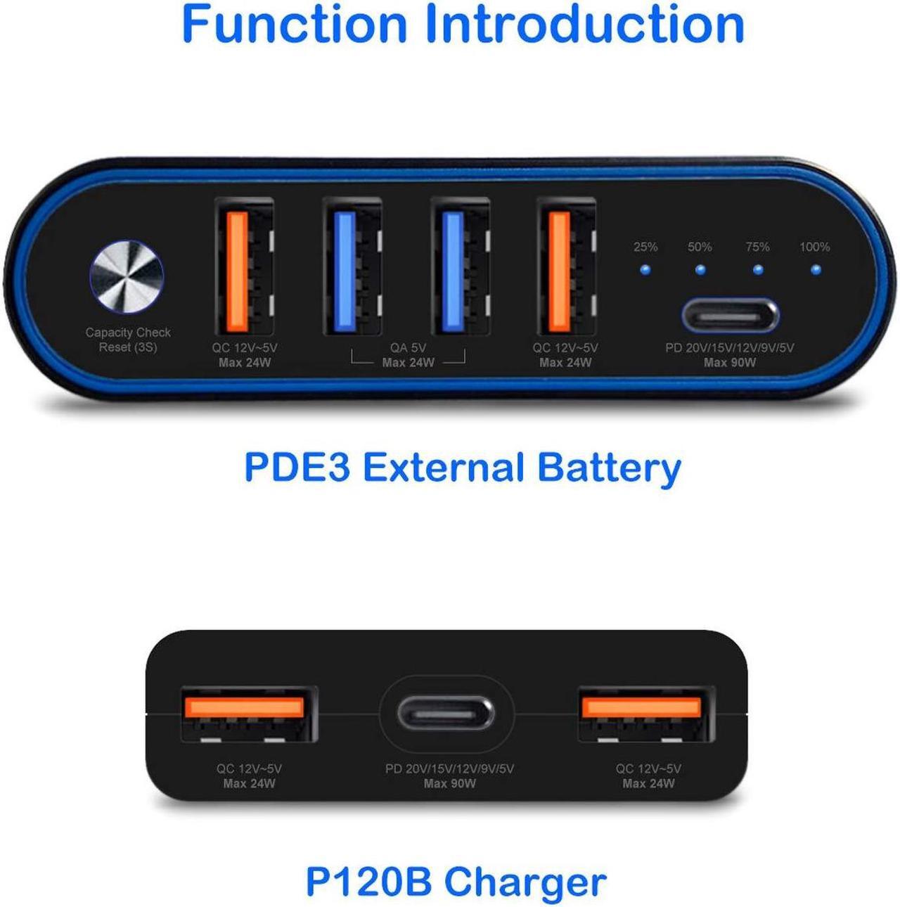 Alt view image 3 of 5 - BatPower 210Wh High Power Delivery USB C Laptop External Battery Compatible with HP Spectre X360 Dell XPS Razer Blade Stealth Notebook USB-C Portable Charger Power Bank & Slim 120W PD USB-C Adapter