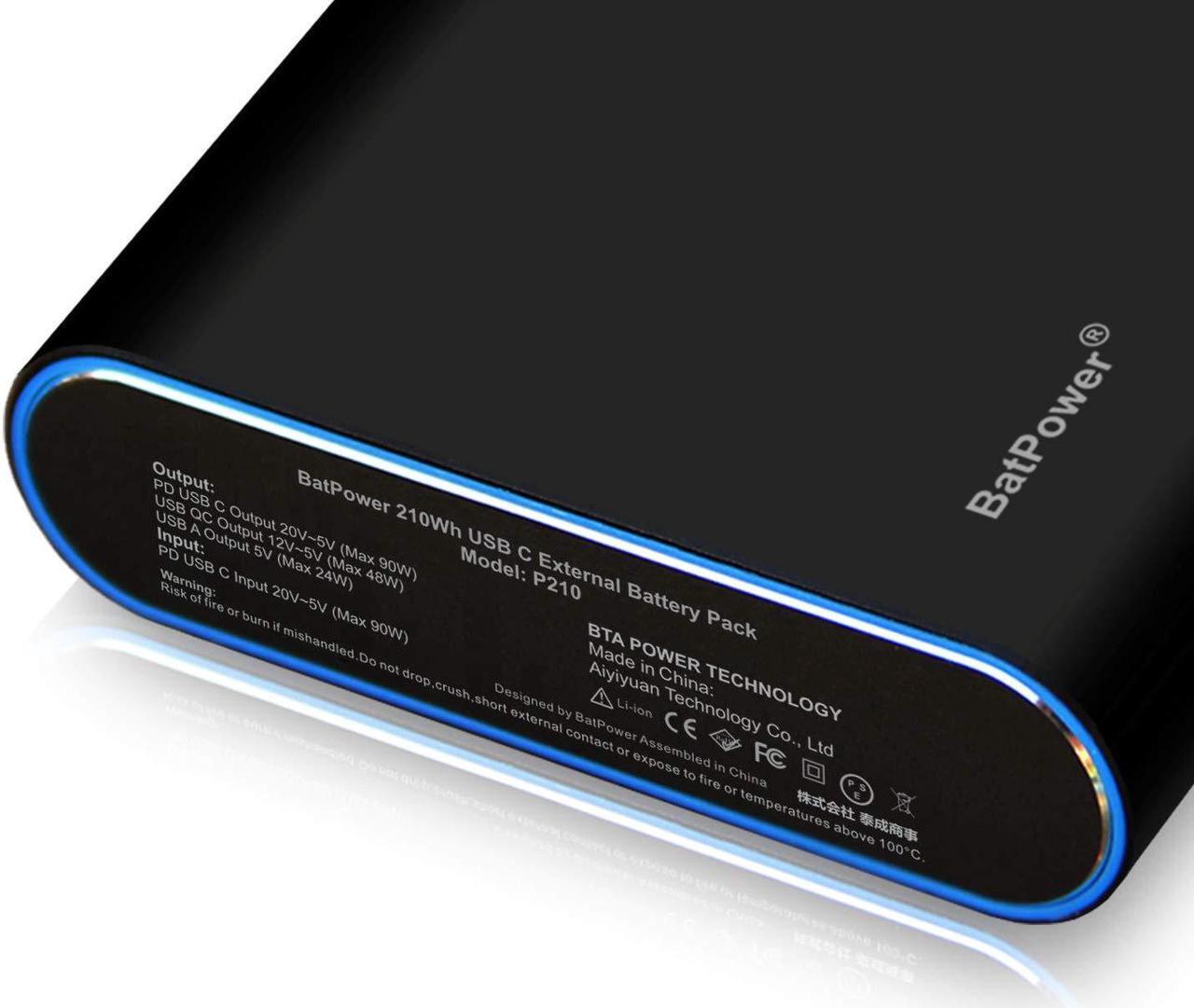 Alt view image 4 of 5 - BatPower 210Wh High Power Delivery USB C Laptop External Battery Compatible with HP Spectre X360 Dell XPS Razer Blade Stealth Notebook USB-C Portable Charger Power Bank & Slim 120W PD USB-C Adapter