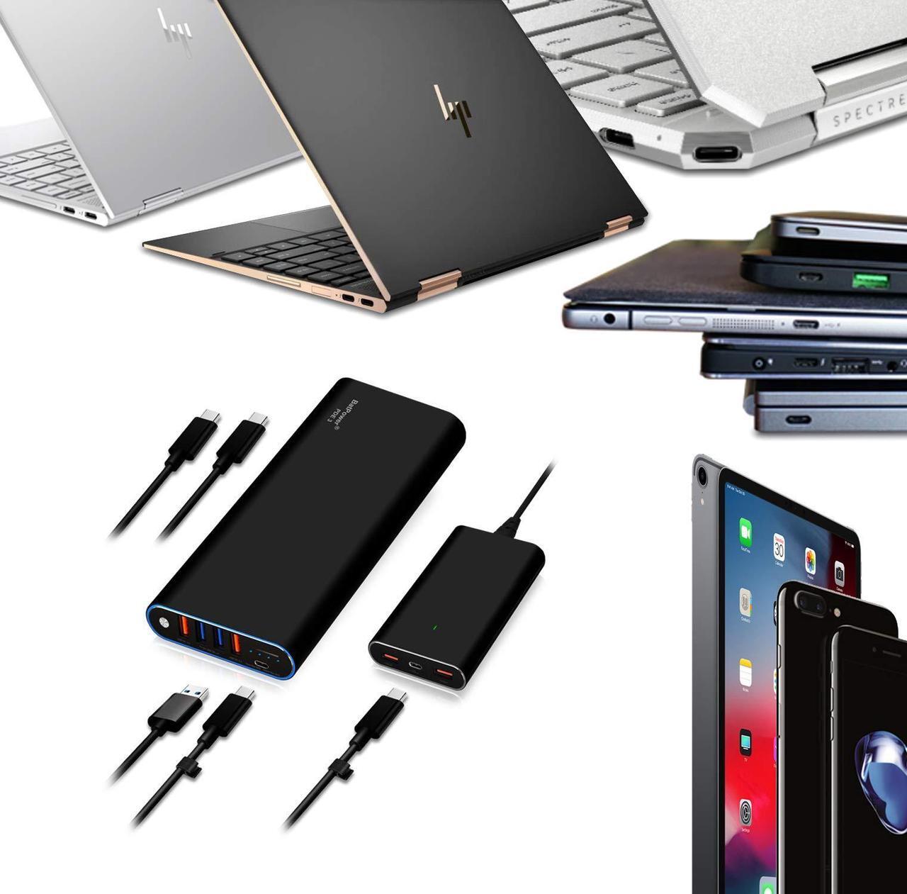 Alt view image 5 of 5 - BatPower 210Wh High Power Delivery USB C Laptop External Battery Compatible with HP Spectre X360 Dell XPS Razer Blade Stealth Notebook USB-C Portable Charger Power Bank & Slim 120W PD USB-C Adapter