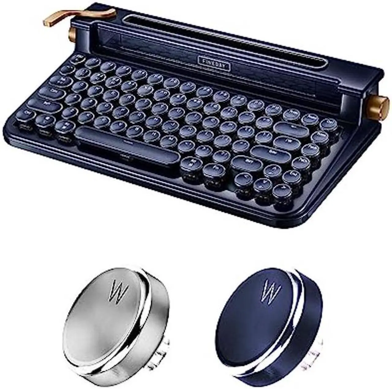 Main image of FINEDAY Keyboard 3.0, Blue Switch, Retro Wireless Mechanical Keyboard, Typewriter Designed, Bluetooth 5.0 & USB up to 4 Devices, for Desktop PC/Laptop Mac/Phone (83 Aluminum keycap-Navy)