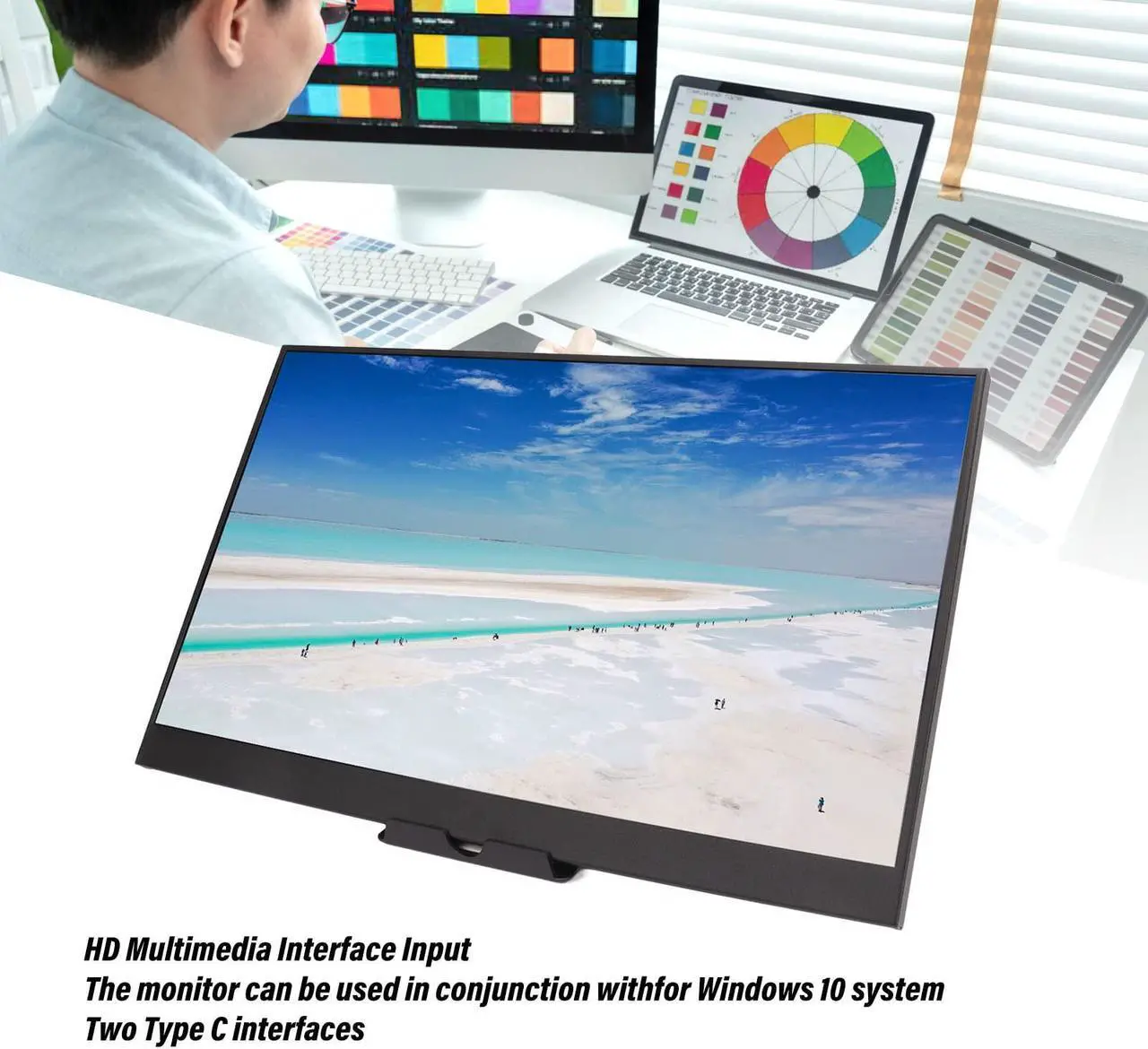 Alt view image 3 of 5 - Portable Monitor, 17.3Inch 2560x1440 2K FHD Laptop Monitor Type C HDMI Computer Display IPS Gaming Monitor with 2 Way Speaker for PS4, PS3, Switch, etc