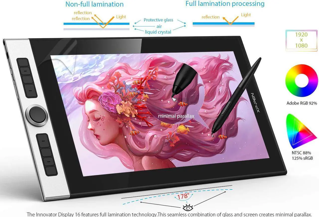 Alt view image 4 of 5 - XP-PEN Innovator 16 Graphics Drawing Tablet with Screen Full-Laminated Drawing Monitor with Tilt Battery-Free Pen & 8 Shortcut Keys & XP-Pen Travel Cable Case
