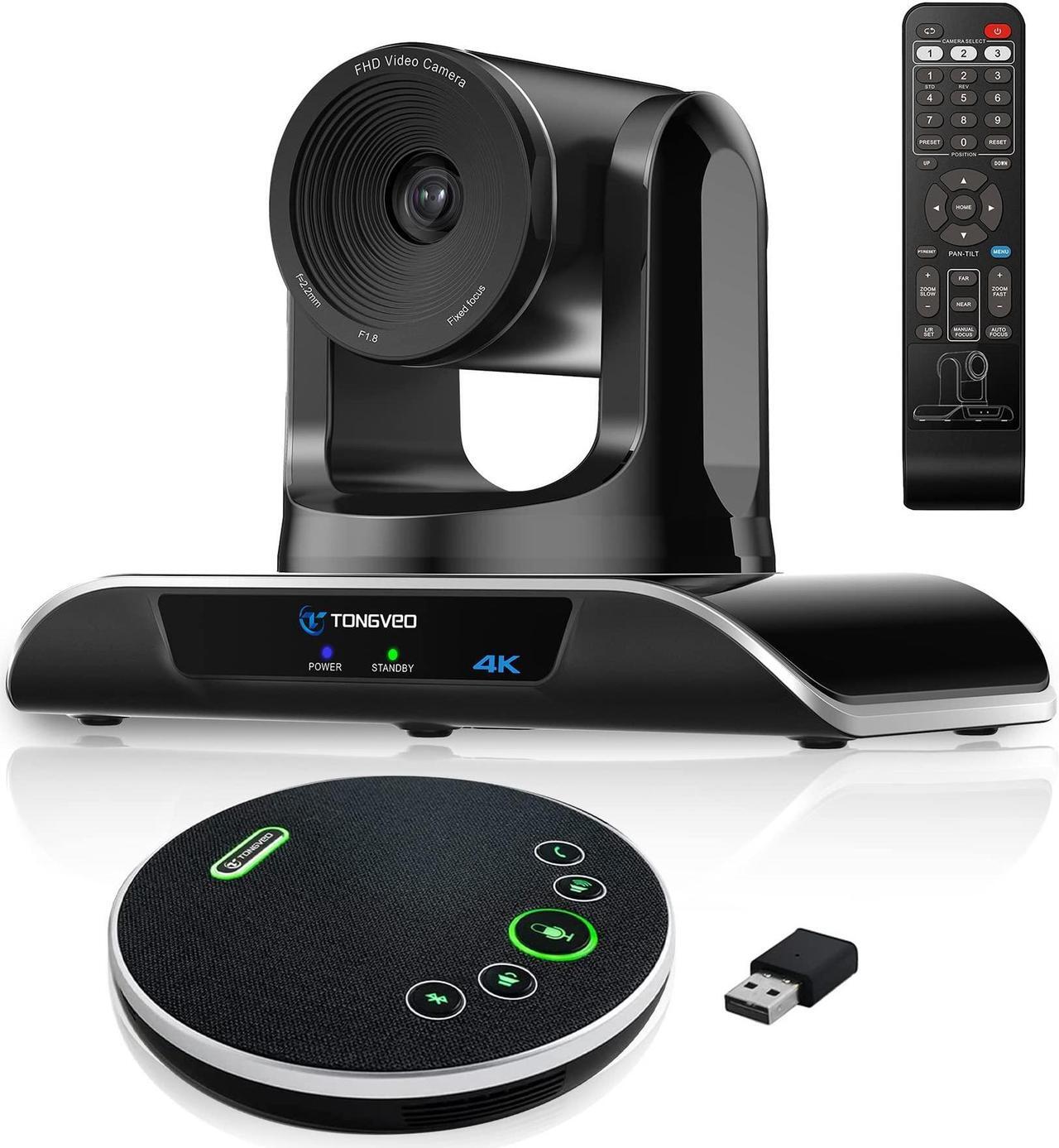 Main image of TONGVEO 4K Conference Room Camera System, AI Auto-Tracking PTZ Camera 5X Digital Zoom with Wireless Bluetooth Speakerphone Set USB 124-Degree Wide-Angle for Zoom Skype Teams OBS and More