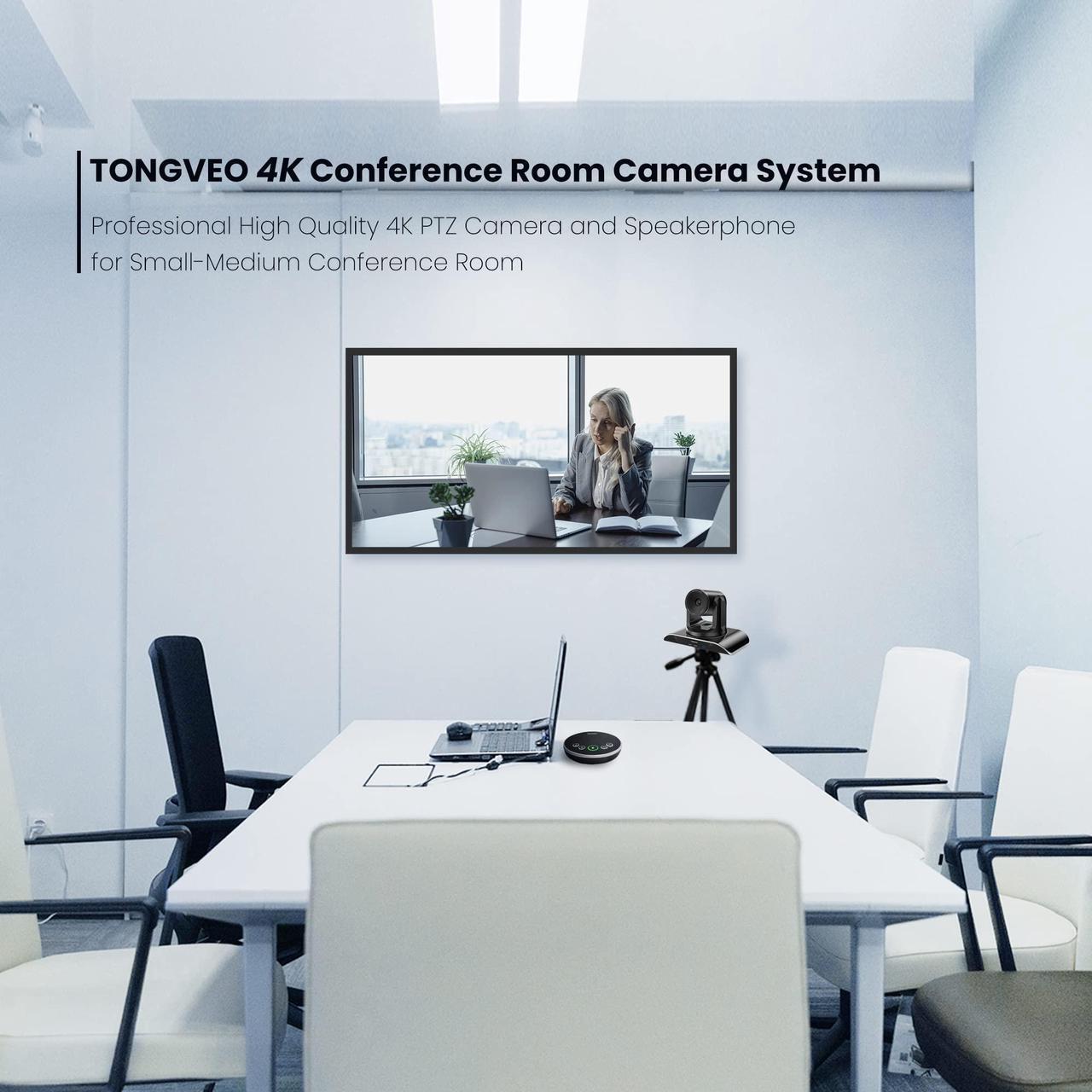 Alt view image 2 of 5 - TONGVEO 4K Conference Room Camera System, AI Auto-Tracking PTZ Camera 5X Digital Zoom with Wireless Bluetooth Speakerphone Set USB 124-Degree Wide-Angle for Zoom Skype Teams OBS and More