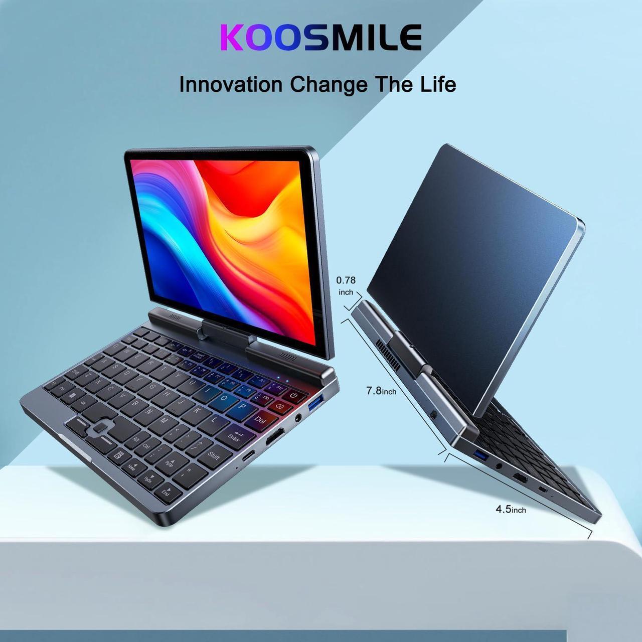 Alt view image 3 of 5 - KOOSMILE Mini Laptop,8 inch HD Touch Screen Mini Computer Windows 11 Pro,Intel N100 4 Cores 2-in-1 Pocket PC 12GB LPDDR5 RAM 1TB M.2 SSD, Gigabit | Wi-Fi 6 | BT5.2 | 2MP Camera | G-Sensor | HDMI