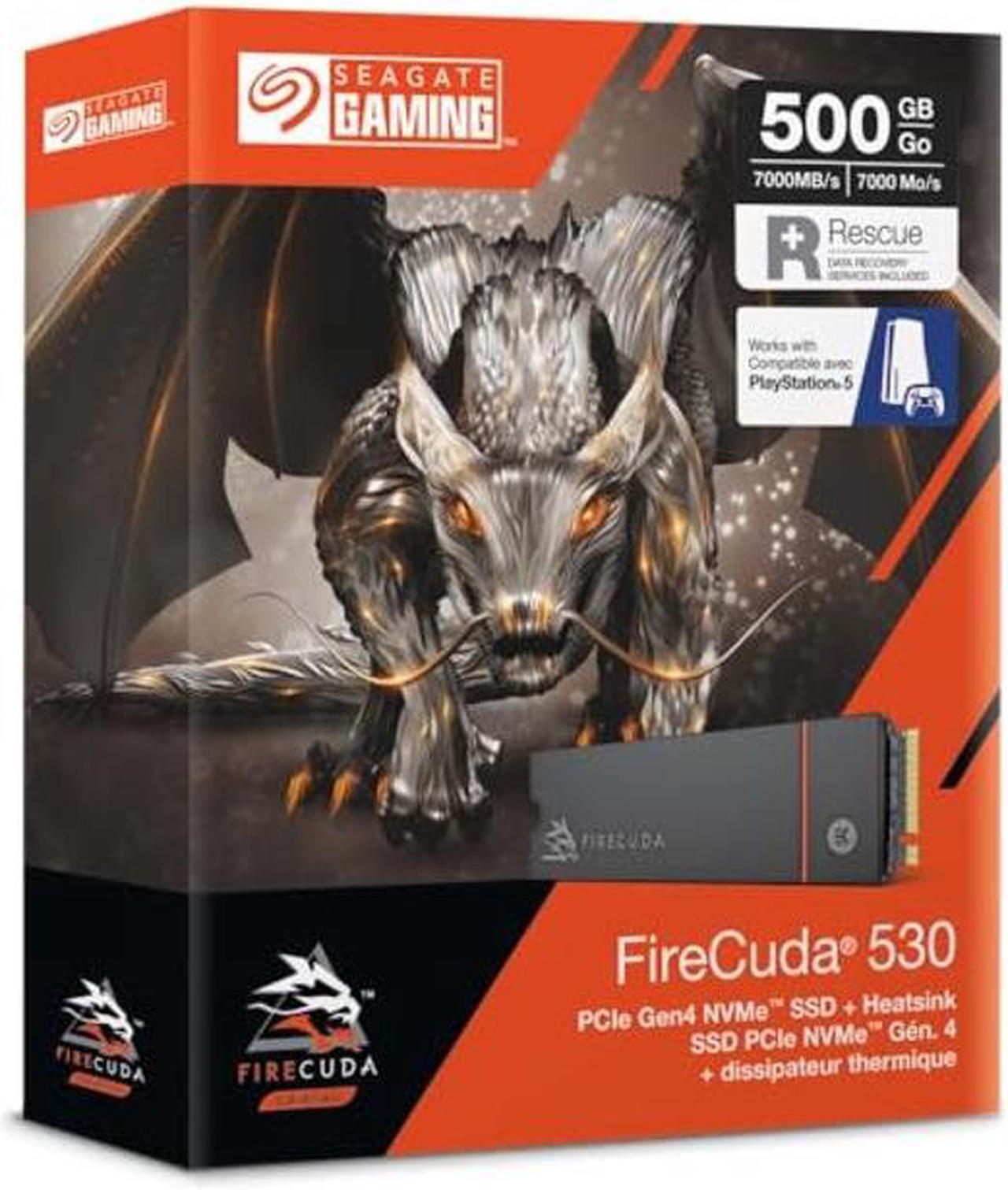 Main image of Seagate FireCuda 530 500GB Solid State Drive - M.2 PCIe Gen4 x4 NVMe 1.4, PS5 Internal SSD, speeds up to 7300MB/s, 3D TLC NAND, 640 TBW, 1.8M MTBF, Heatsink, Rescue Services (ZP500GM3A023)