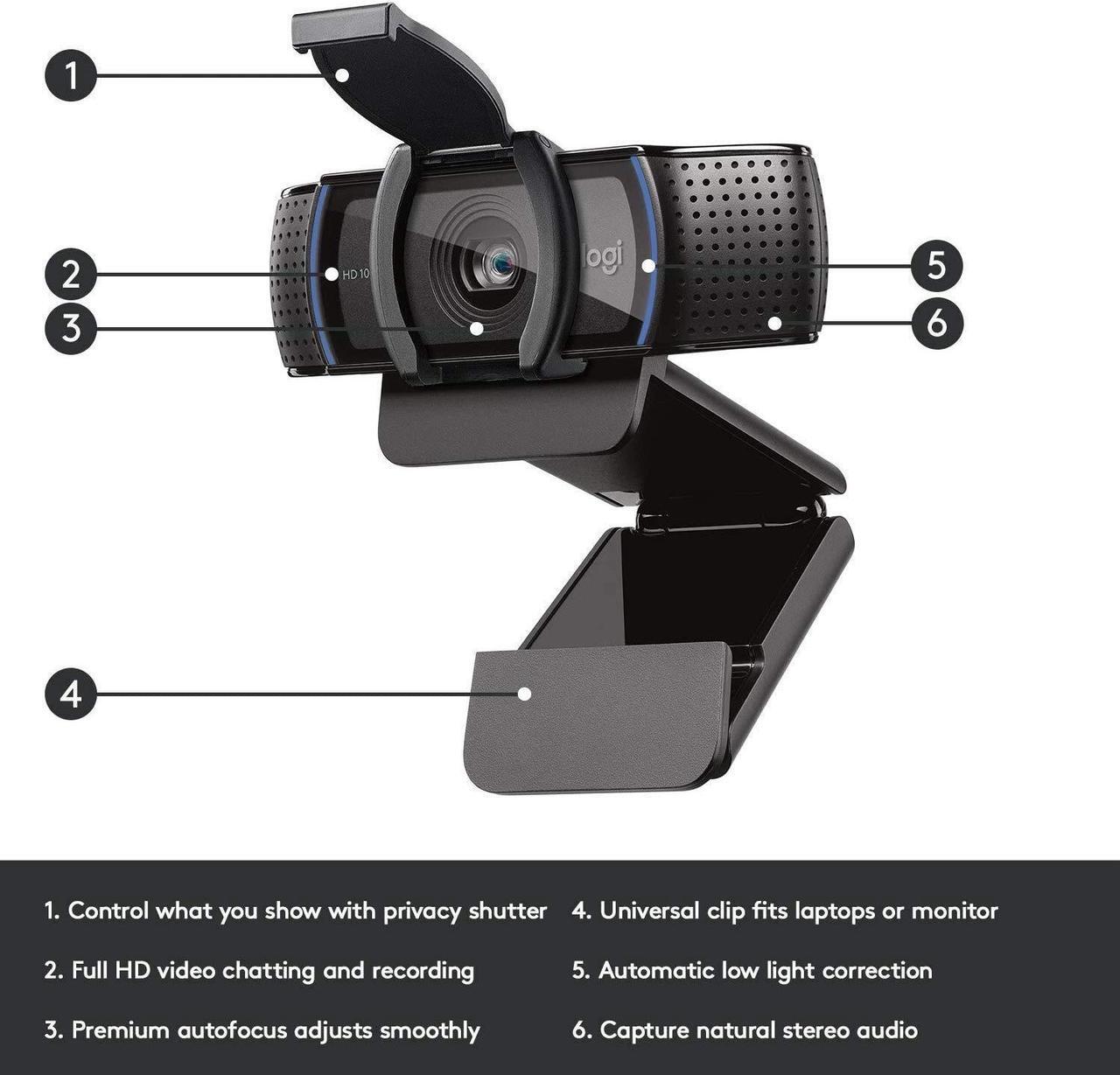 Alt view image 3 of 5 - Logitech Webcam C920S HD Pro with Privacy Shutter - 1080p Streaming Widescreen Video Camera - Built in Microphone for Recording