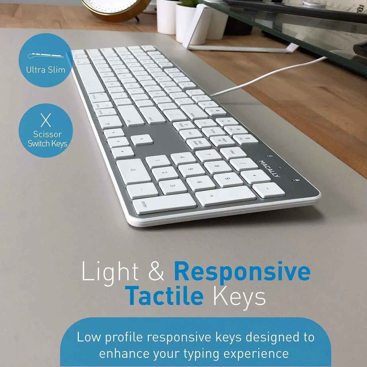 Alt view image 4 of 5 - Macally Ultra Slim Wired Keyboard, a Silent Wired Mouse, and an Ergonomic Laptop Stand, Excellent Apple Accessories