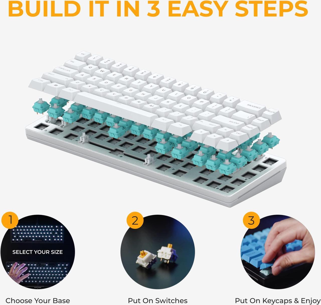 Alt view image 2 of 5 - Glorious GMMK 2 Gaming Barebones Keyboard - Hot Swappable TKL DIY, Compact Mechanical Keyboard Kit- Wired, RGB Backlit,- PC Setup Accessories- 65%, Pink