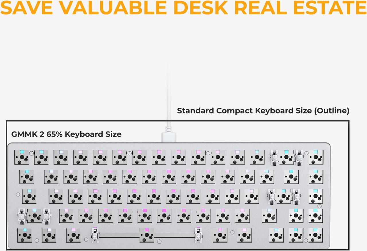 Alt view image 4 of 5 - Glorious GMMK 2 Gaming Barebones Keyboard - Hot Swappable TKL DIY, Compact Mechanical Keyboard Kit- Wired, RGB Backlit,- PC Setup Accessories- 65%, Pink