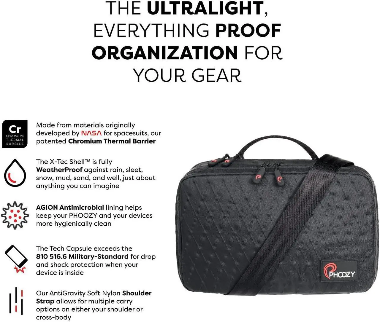 Alt view image 2 of 5 - PHOOZY 2.8L Tech - Ultralight, Rugged Protection for Your Devices and Accessories. Weatherproof Multi-Layer X-Tech Shell with Hypalon Skid Pad for Grip & Durability (Black)