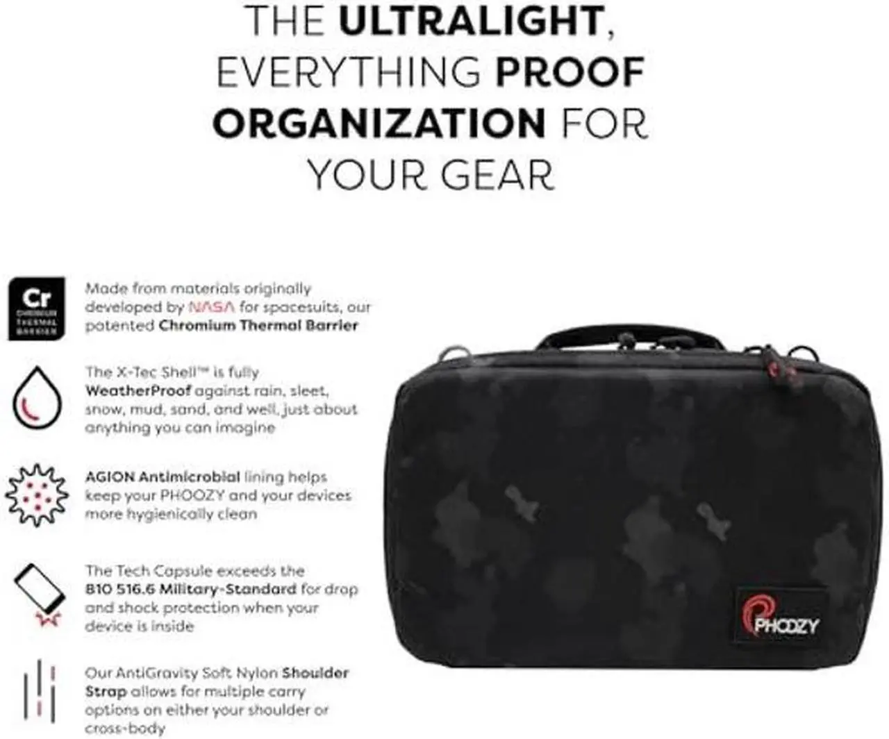 Alt view image 2 of 5 - PHOOZY 2.8L Tech Organizer - Ultralight, Rugged Protection for Devices and Accessories. Weatherproof Multi-Layer X-Tec Shell with Hypalon Skid Pad for Grip & Durability (Black Camo)