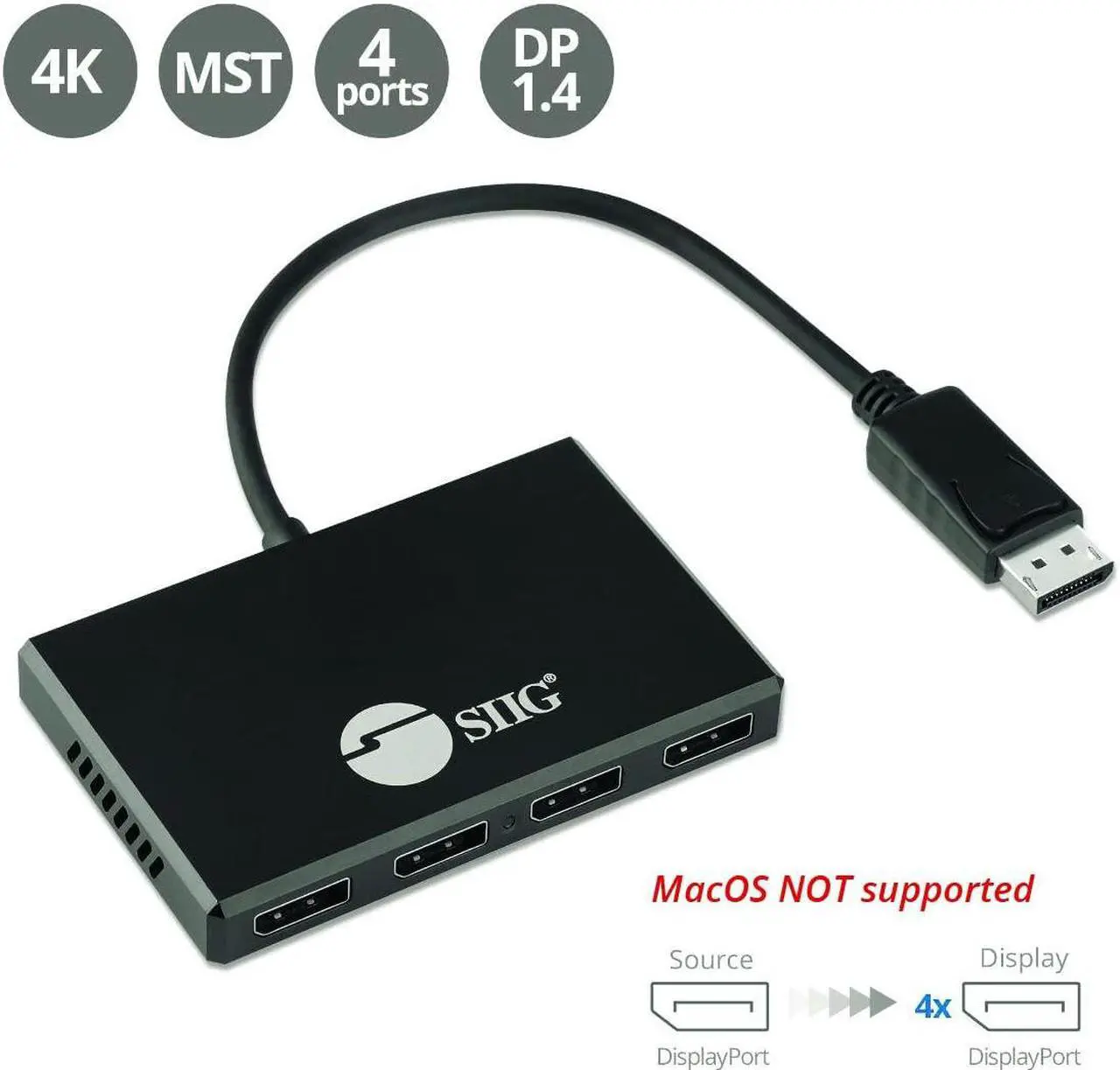 Alt view image 2 of 5 - SIIG DisplayPort 1.4 to DisplayPort MST Hub Video Splitter 4K - DisplayPort Splitter 1 in 4 Out, Multi Stream Transport DisplayPort Hub, DP Daisy Chain Monitor, Not for MacOS (CE-DP0R11-S1)