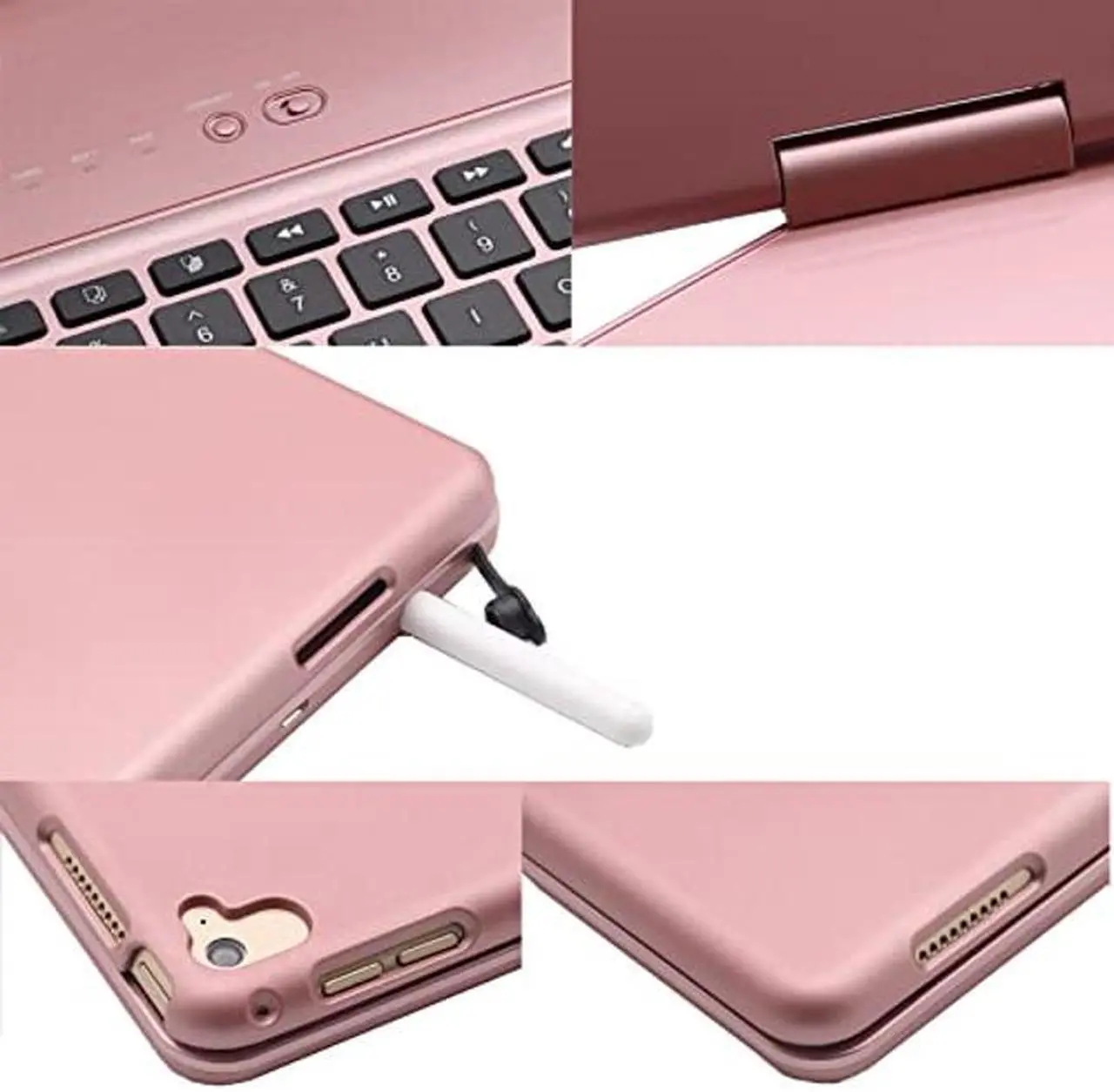 Alt view image 3 of 5 - LENRICH iPad pro 12.9 Keyboard case 2017 2nd 2015 1st Generation,360 Rotatable Wireless Keyboard Smart Folio 180 Swivel Stand Hard Shell Cover Auto Sleep/Wake up Rose Gold