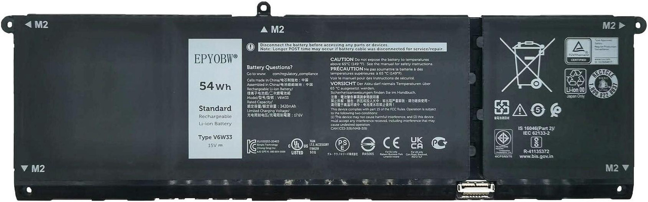 Batteria Laptop Dell V6W33 54Wh 15V - Ricambio Per 0XDY9K 0XPHX8 - Testata - Foto 2