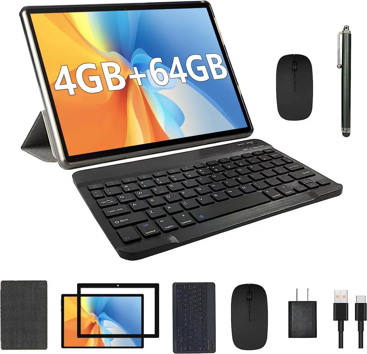 Main image of Android Tablet 2 in 1 Tablets 10 Inch, Tablet with Keyboard Mouse Case Protective Film Stylus Android 11.0 Tableta Computer Set 10.1" Tab 64GB+4GB 8MP Dual Camera 6000mAh Battery WIFI Game Tableta PC