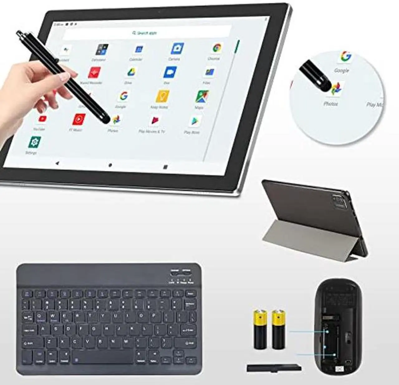 Alt view image 4 of 5 - ATOZEE 10.1 Inch Tablet PC with Keyboard Case, Mouse, Protective Film, Stylus, 64GB ROM, 4GB RAM, Android 11.0, Dual 8MP Camera, 6000mAh Battery, IPS, WIFI, Bluetooth, Silver