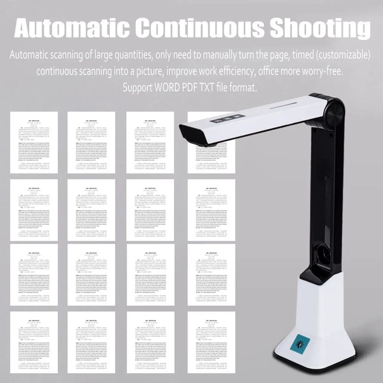 Alt view image 4 of 5 - Professional Document Scanner, 8 Million Pixels HD Book&Document Camera Scanner with Automatic Correction, A4 Auto Focusing Foldable Portable USB Document Camera, Smart OCR for Windows