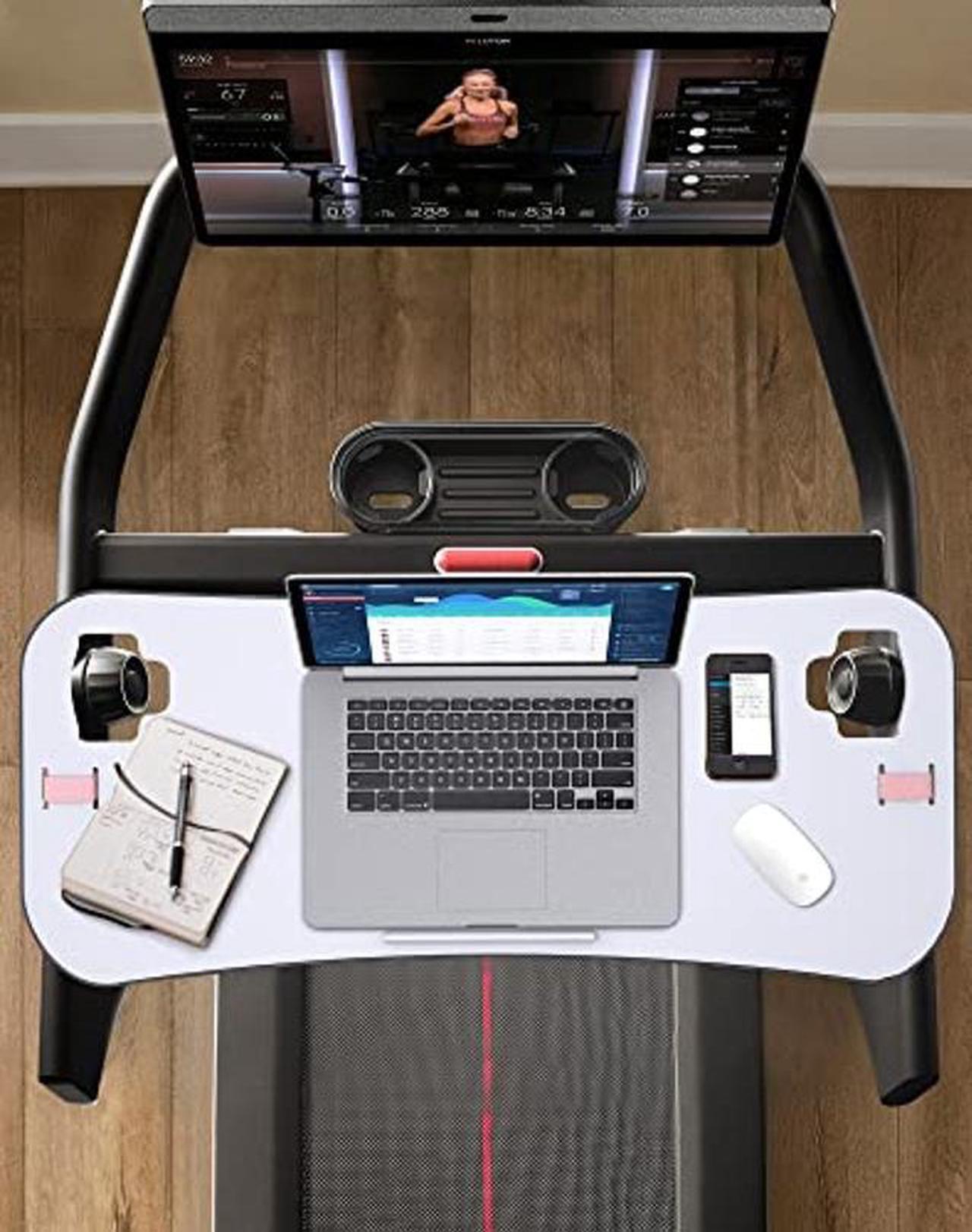 Alt view image 3 of 5 - Qsxou Treadmill Desk Attachment,Peleton Tread Tray Accessories Laptop Stand with Tablet Holder and Edge Protector,Treadmill Workstation for Home/Office