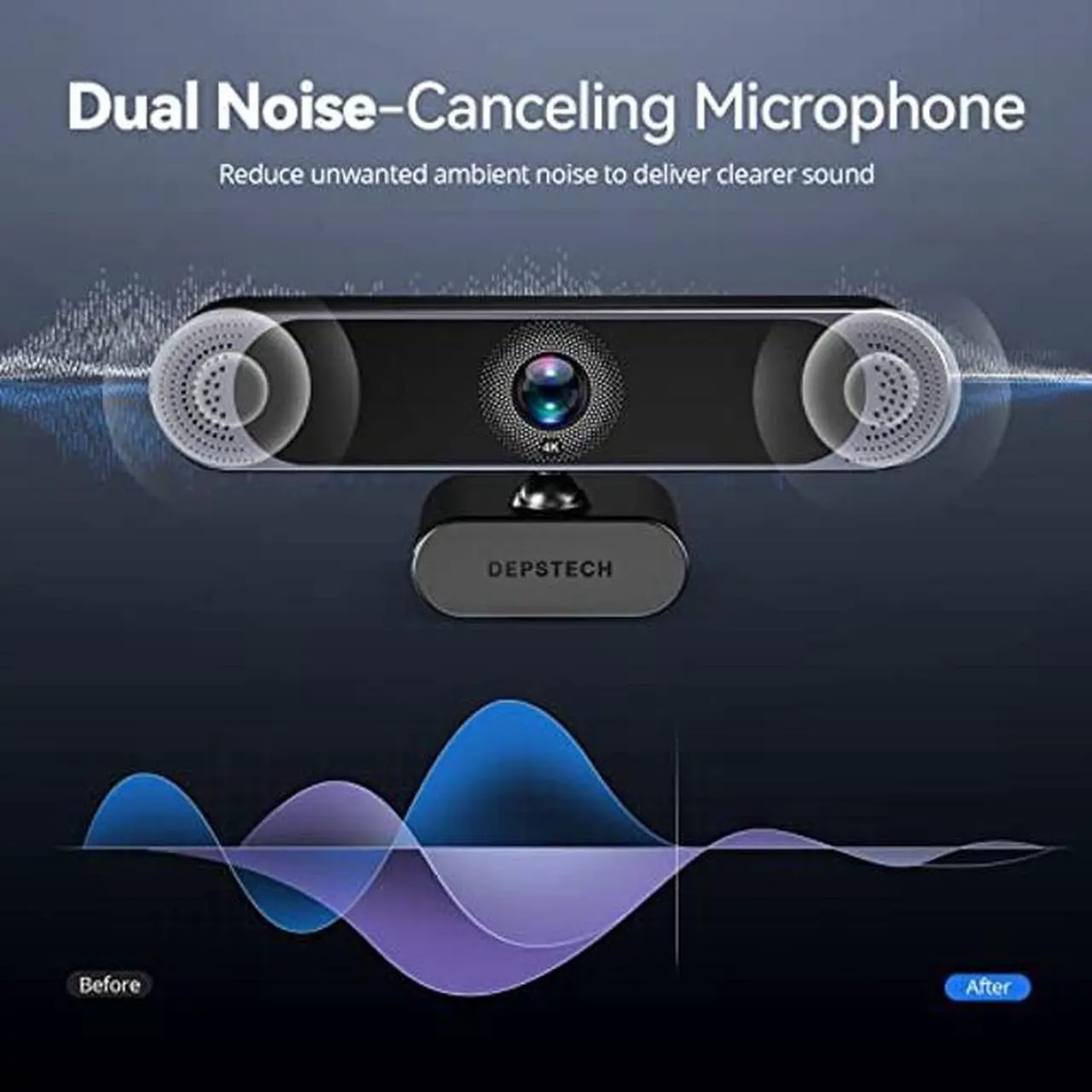 Alt view image 4 of 5 - DEPSTECH 4K Webcam, Ultra HD 1/2.55'' Sony Sensor, 3X Digital Zoom, Dual Noise-Canceling Microphones, Remote Control, Auto Focus, Streaming Webcam for PC, Mac, Laptop, Video Call, Zoom, Skype, Teams