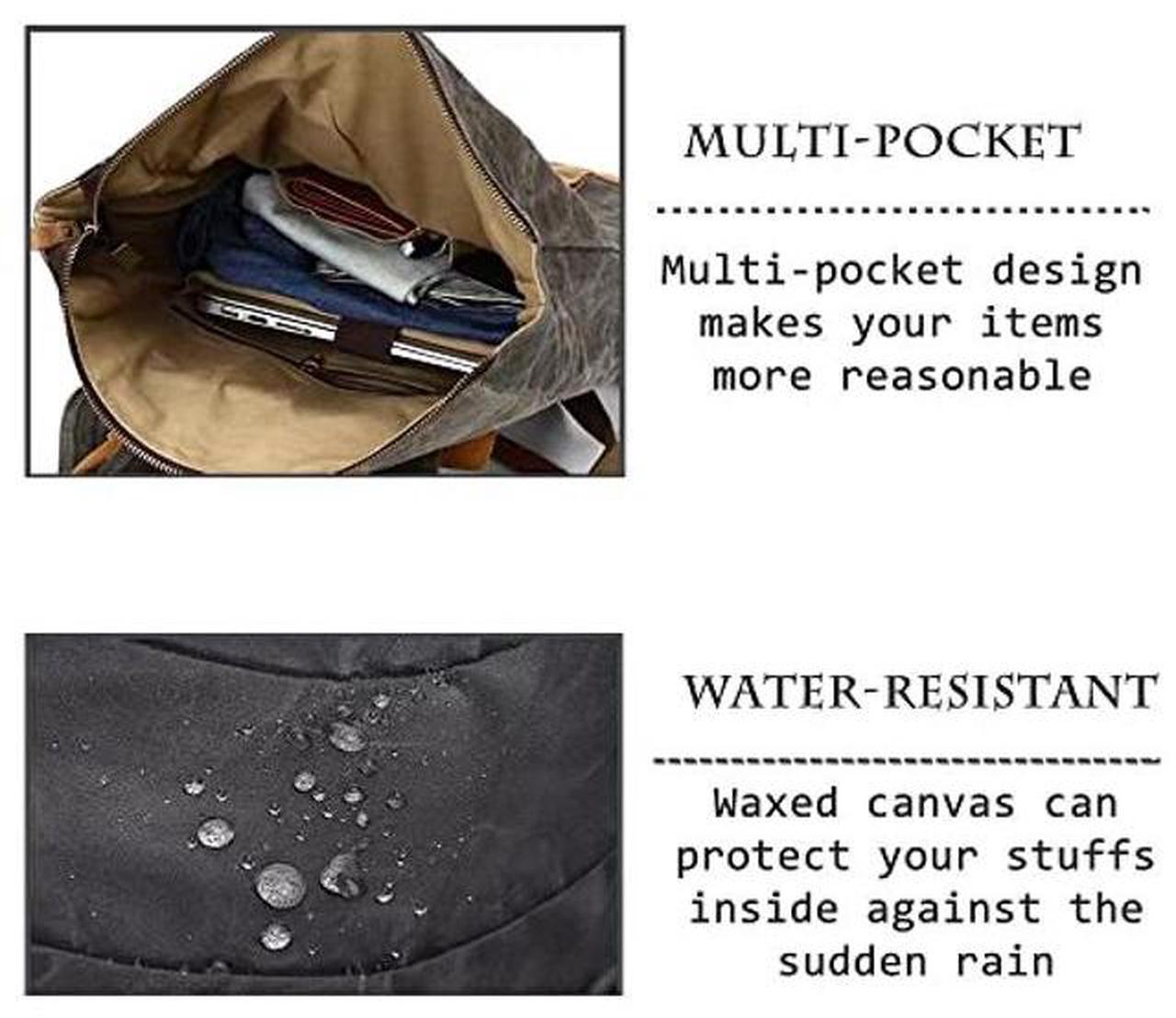 Alt view image 5 of 5 - CRUITBILI Waxed Canvas Leather Hiking Travel Waterproof Backpack for College Weekend Travel Fit 15in laptops (Classic Khaki)