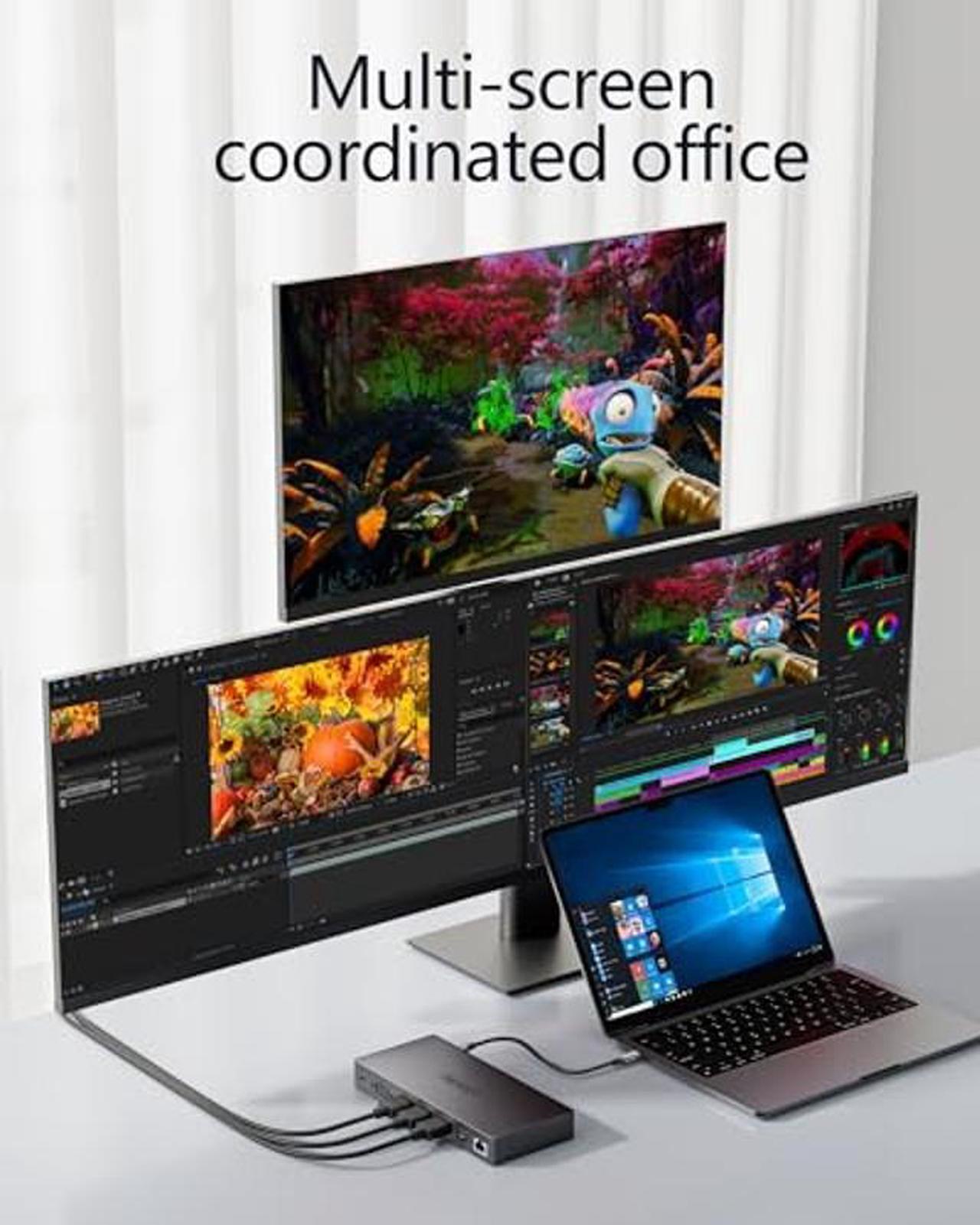 Alt view image 3 of 5 - Dual Monitor Docking Station, Multi-Port USB C Dock(15-in-1) Supports Dual/Triple Display with 2 HDMI, DP, VGA, 100W PD, Ethernet, 4 USB Ports, SD/TF Card Slots, Compatible with USB C Laptops