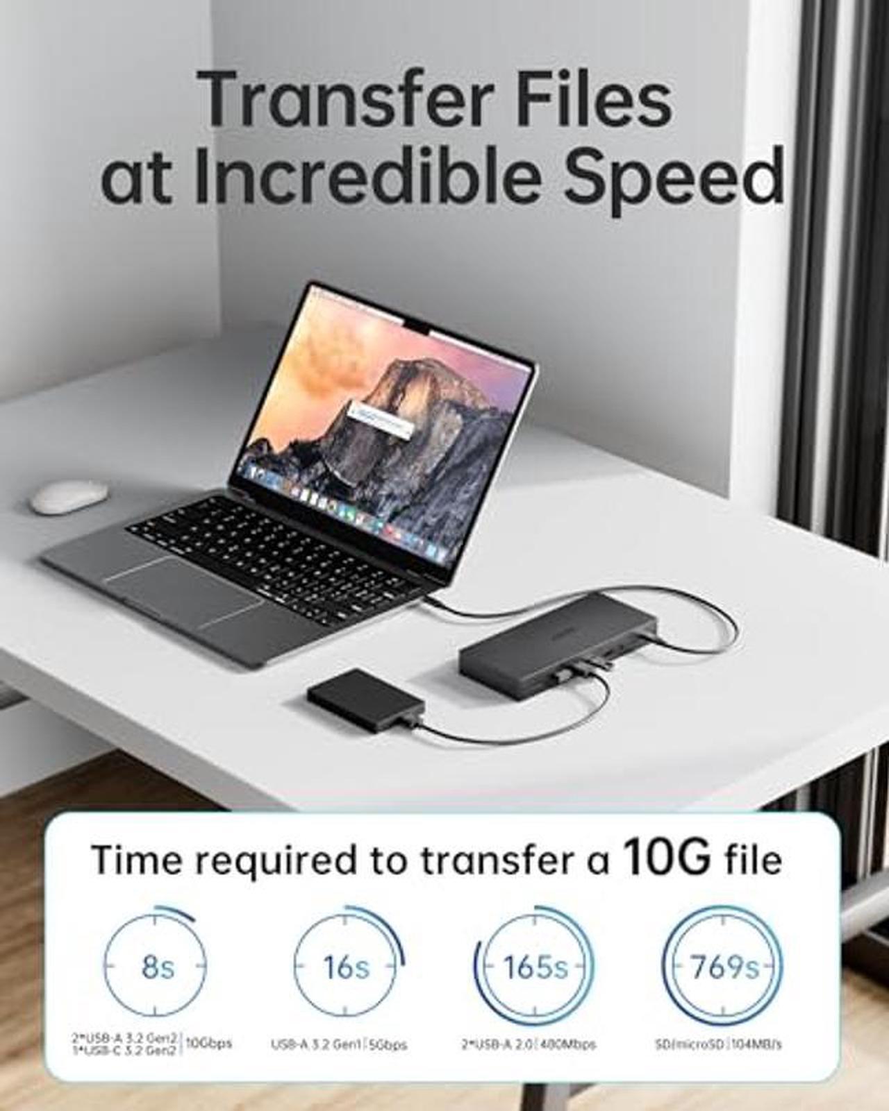 Alt view image 5 of 5 - Dual Monitor Docking Station, Multi-Port USB C Dock(15-in-1) Supports Dual/Triple Display with 2 HDMI, DP, VGA, 100W PD, Ethernet, 4 USB Ports, SD/TF Card Slots, Compatible with USB C Laptops