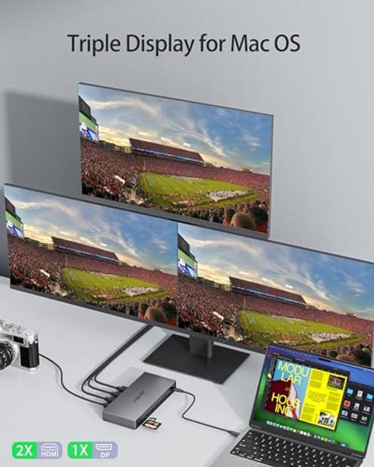 Alt view image 4 of 5 - Dual Monitor Docking Station, Multi-Port USB C Dock(15-in-1) Supports Dual/Triple Display with 2 HDMI, DP, VGA, 100W PD, Ethernet, 4 USB Ports, SD/TF Card Slots, Compatible with USB C Laptops