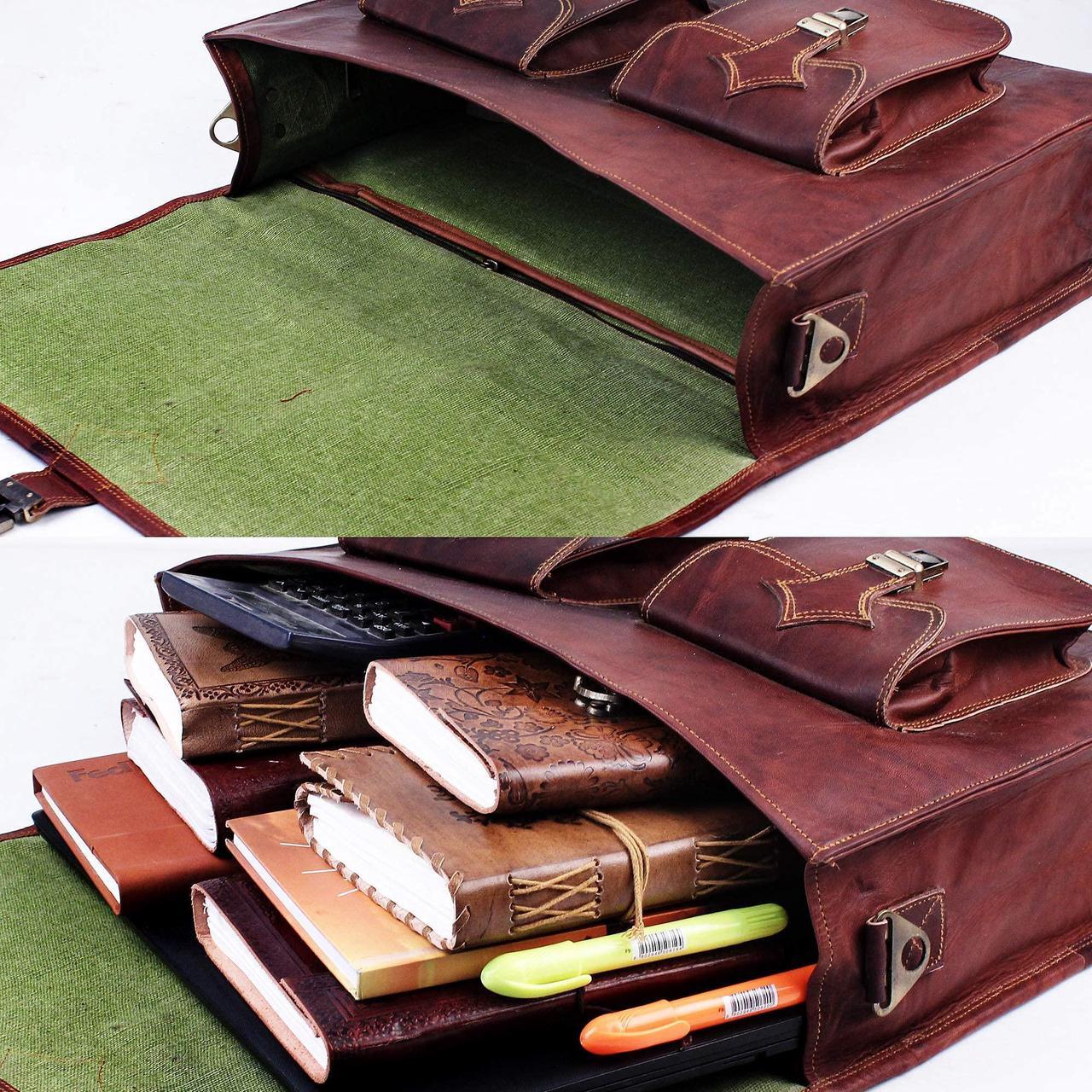 Alt view image 4 of 5 - HULSH Leather Briefcase for Men 18 Inch | Full Grain Large Leather Messenger Bag for Men | Handmade Vintage Genuine Leather Laptop Bag for Men and Women with Rustic Look | Best Brown Leather Bag