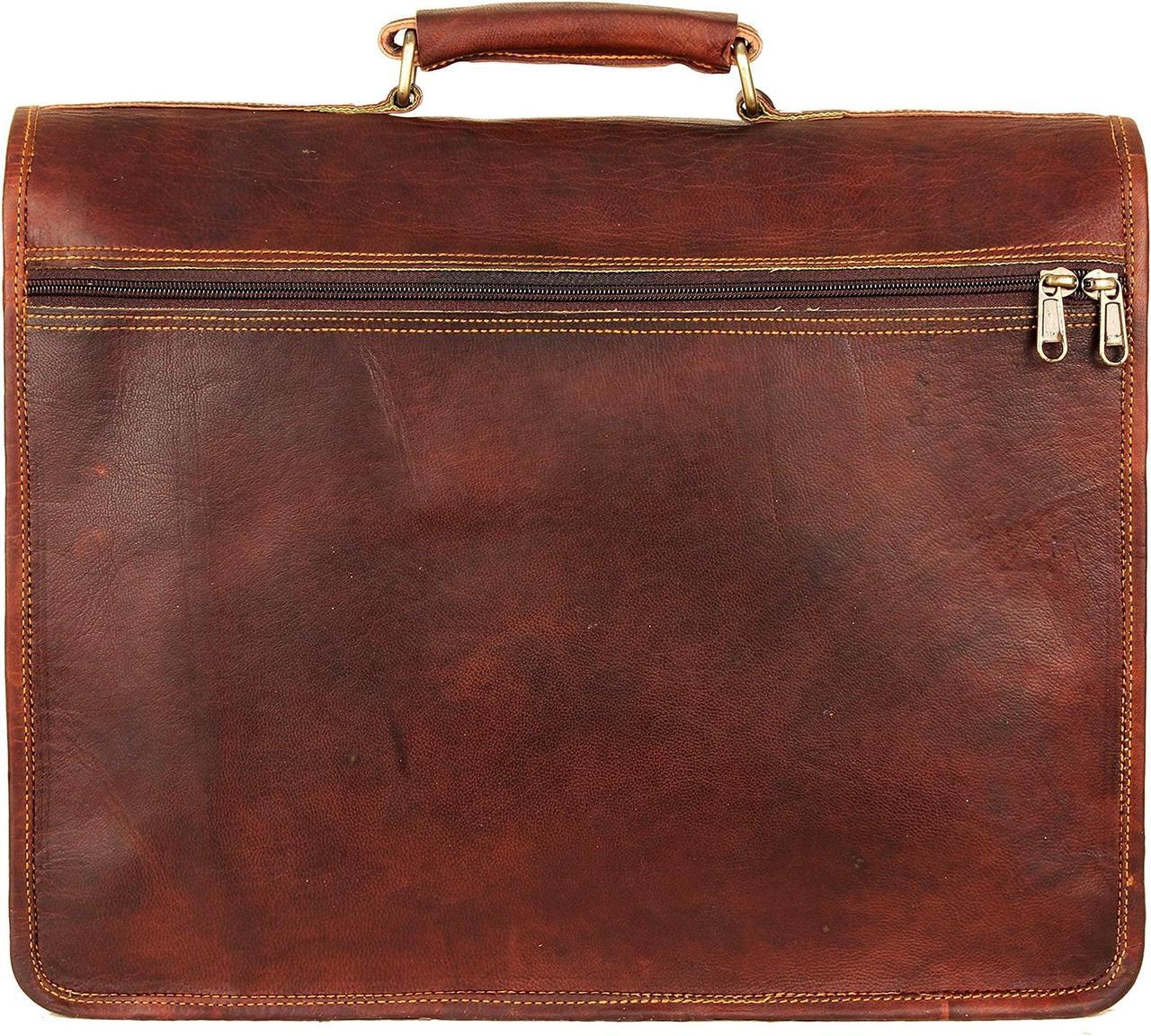 Alt view image 3 of 5 - HULSH Leather Briefcase for Men 18 Inch | Full Grain Large Leather Messenger Bag for Men | Handmade Vintage Genuine Leather Laptop Bag for Men and Women with Rustic Look | Best Brown Leather Bag