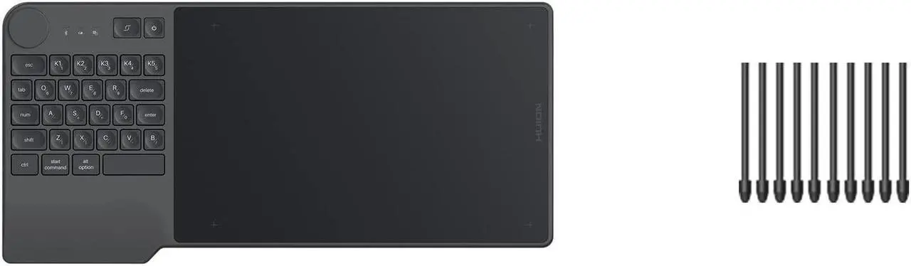 Main image of HUION Inspiroy Keydial KD200 Bluetooth 5.0 Wireless Graphics Drawing Tablet with Keyboard Dial 5 Customized Express Keys and 10 Pack Replacement Nibs PN05A for PW517