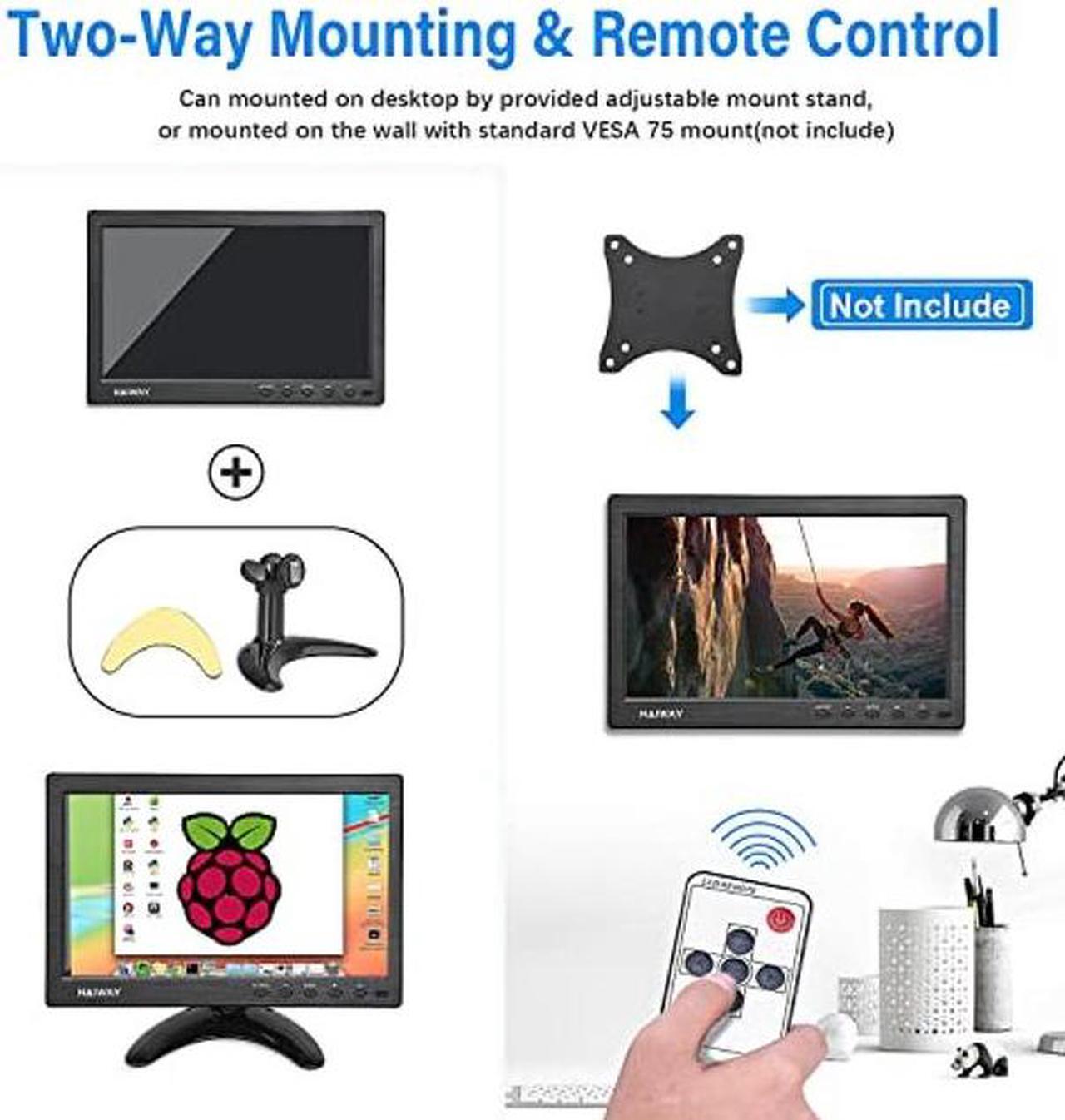 Alt view image 2 of 3 - Haiway 10.1 inch Security Monitor, 1366x768 Resolution Small HDMI Monitor Small Portable Monitor with Remote Control with Built-in Dual Speakers HDMI VGA BNC USB Input for Gaming CCTV Raspberry Pi PC