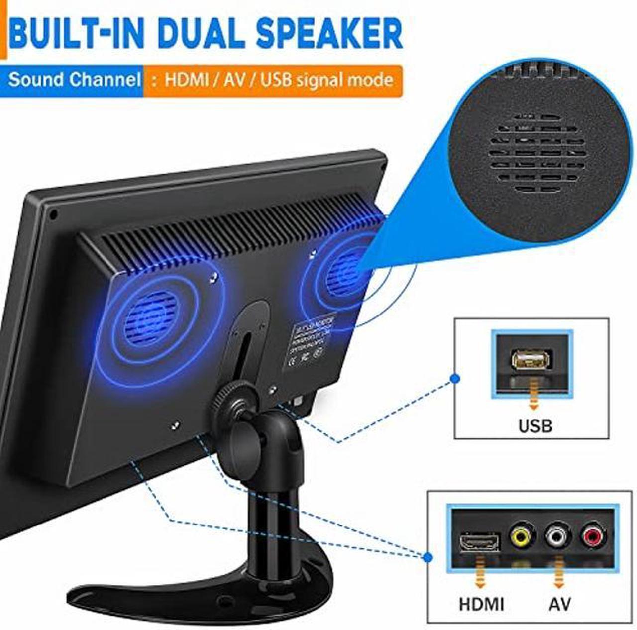 Alt view image 3 of 3 - Haiway 10.1 inch Security Monitor, 1366x768 Resolution Small HDMI Monitor Small Portable Monitor with Remote Control with Built-in Dual Speakers HDMI VGA BNC USB Input for Gaming CCTV Raspberry Pi PC