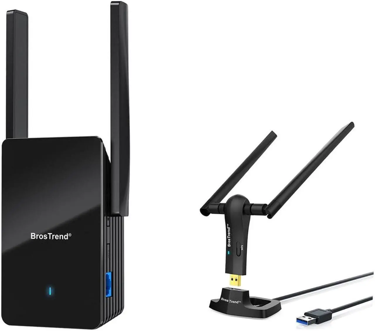 Main image of BrosTrend AX3000 WiFi 6 Range Extender Booster with Gigabit Port, WiFi Booster Repeater, Dual Band Repetidor WiFi 6 + AC1200 Long Range USB WiFi Adapter for PC Desktop Laptop of Windows 11/10/8.1/8/7