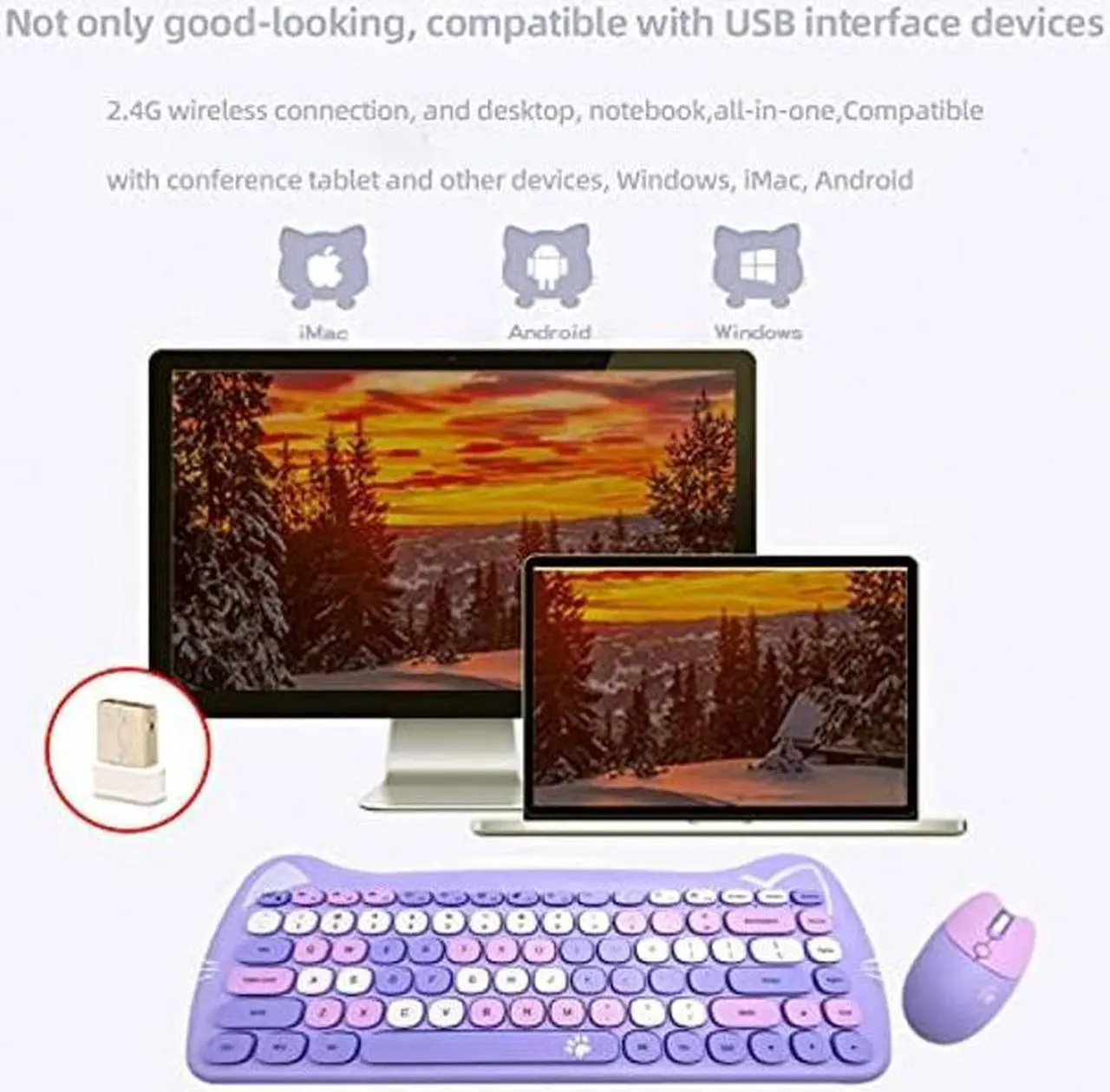 Alt view image 2 of 5 - Attoe Wireless Mouse and Keyboard, Cute Cat Keyboard Mouse Combo for Girl Gift,2.4G Cordless Computer Mice with USB Receiver for