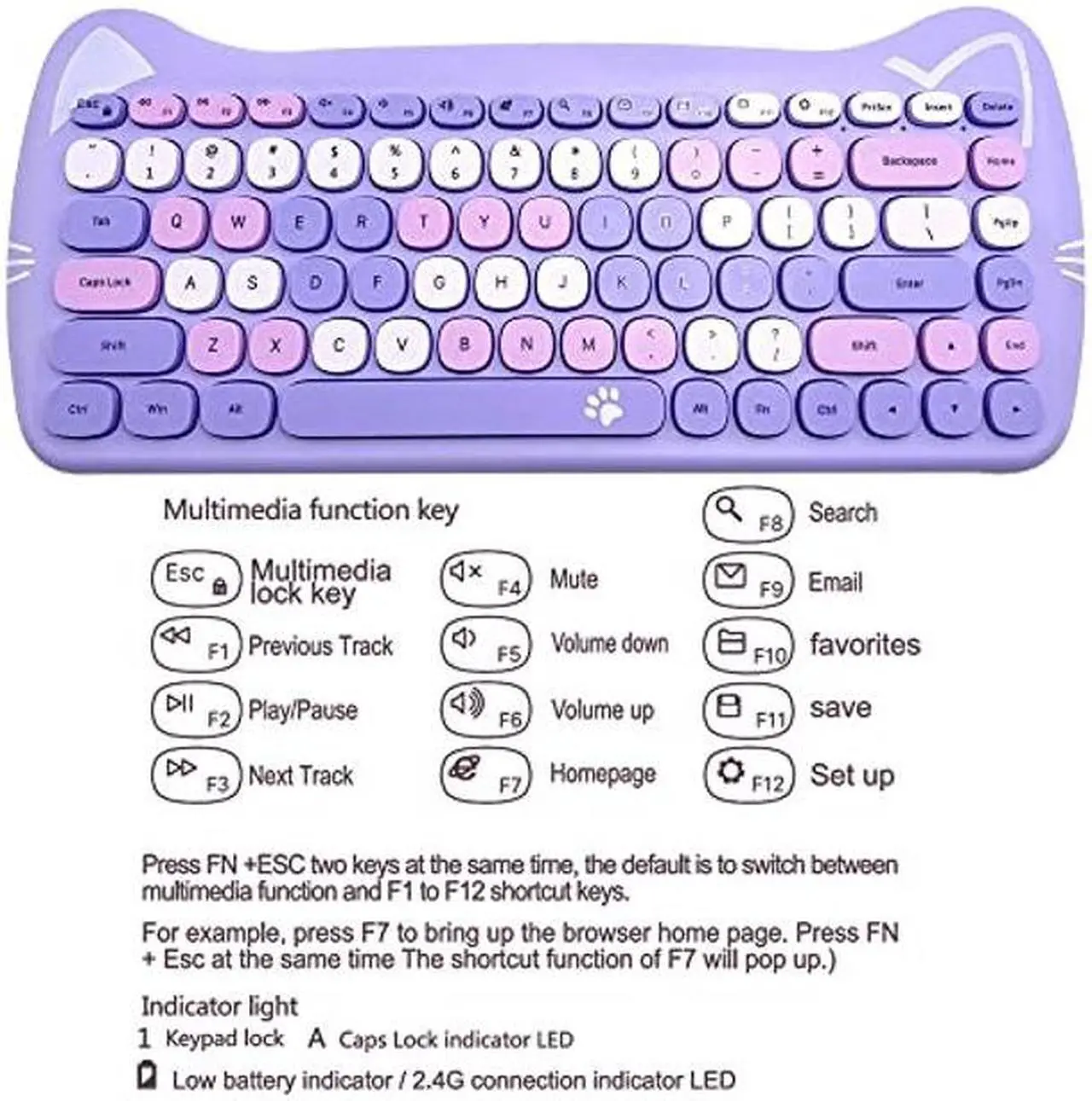 Alt view image 4 of 5 - Attoe Wireless Mouse and Keyboard, Cute Cat Keyboard Mouse Combo for Girl Gift,2.4G Cordless Computer Mice with USB Receiver for