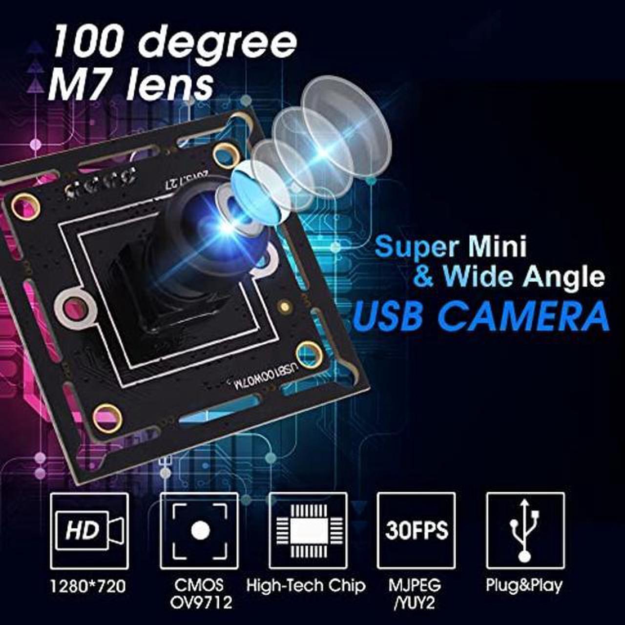 Alt view image 4 of 5 - ELP USB Camera Module Super Mini 720p Wide Angle with 100degree M7 Lens Megapixel HD OV9712 Embedded Webcam Board for Computer USB2.0 UVC Video PC Opencv Camera Module,with 3.3ft/1m Cable for Laptop