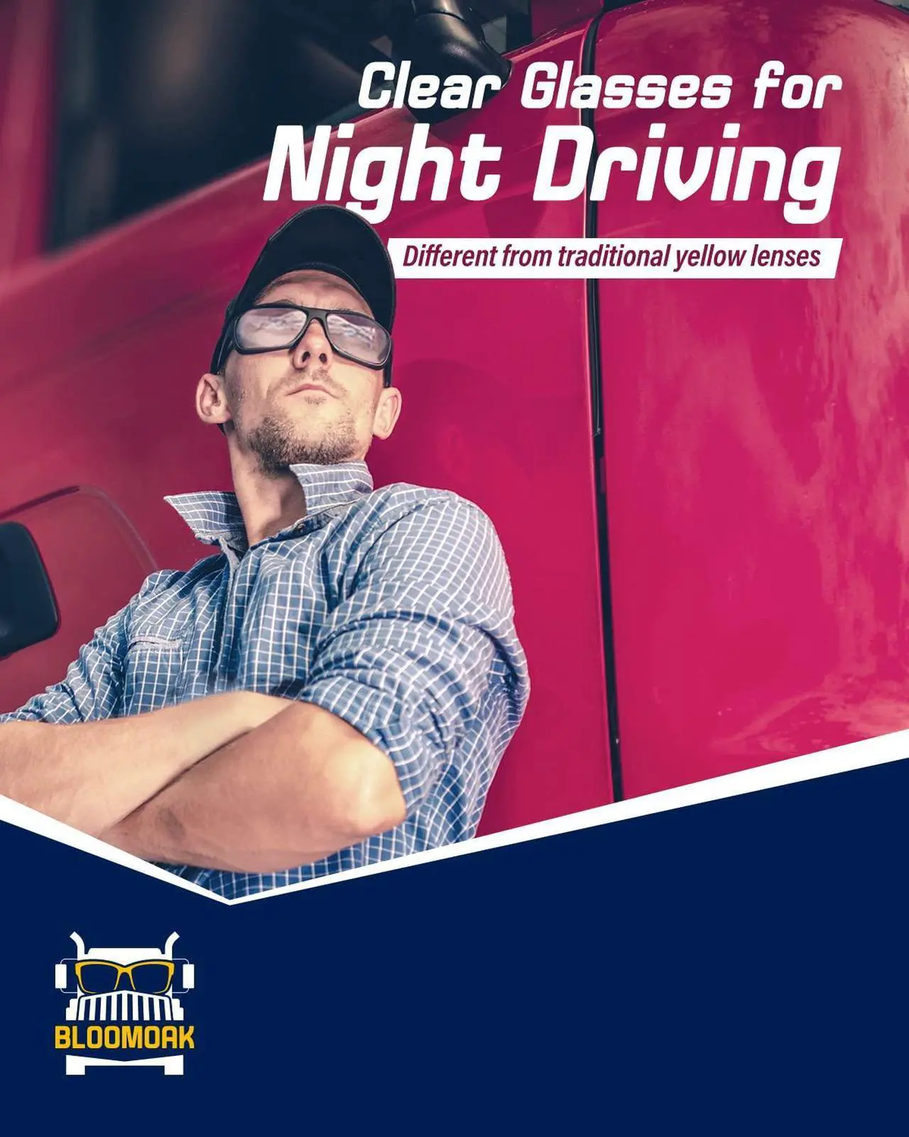 Alt view image 2 of 5 - Bloomoak Clear Night Driving Glasses, Non-Tinted Night Vision Glasses with Anti Reflective Coating
