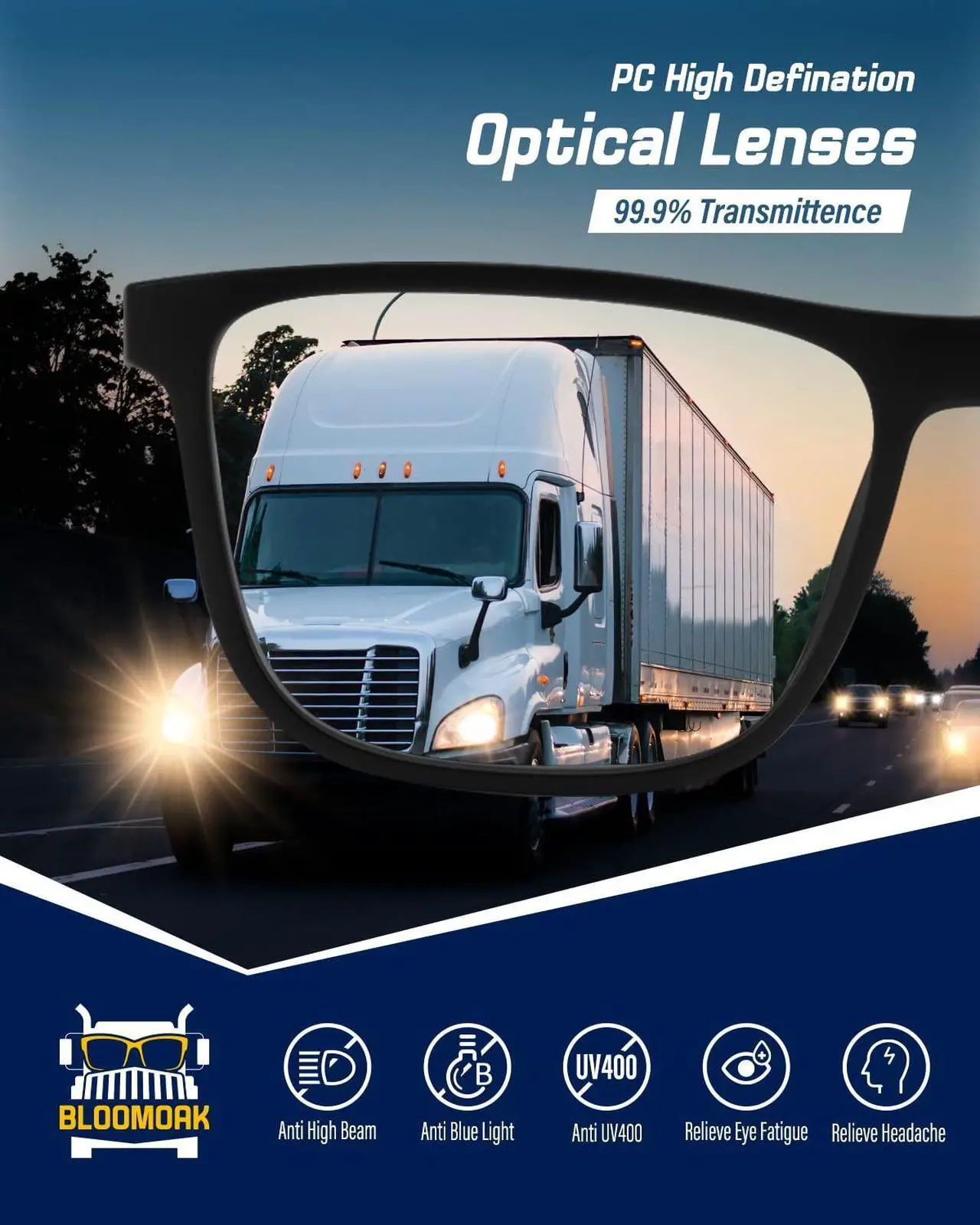 Alt view image 3 of 5 - Bloomoak Clear Night Driving Glasses, Non-Tinted Night Vision Glasses with Anti Reflective Coating